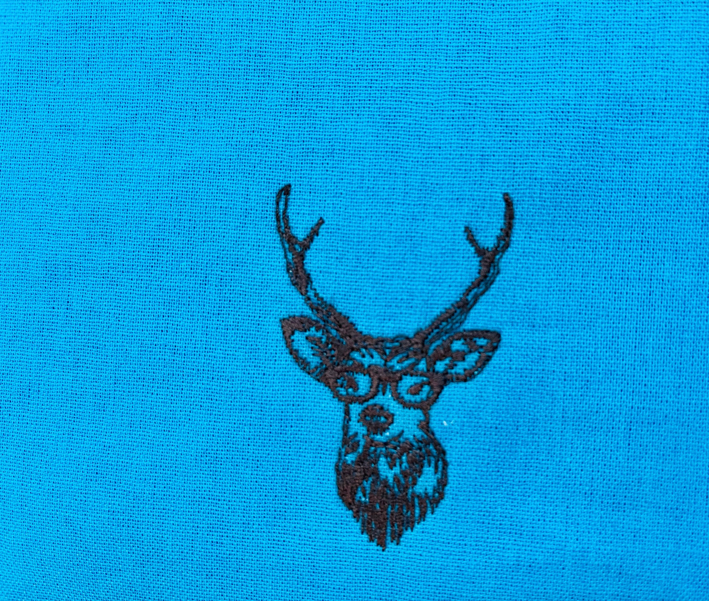 Buck - Buck Fabric - Embroidered Fabric - Kokka - Echino - Japanese Fabric - Turquoise