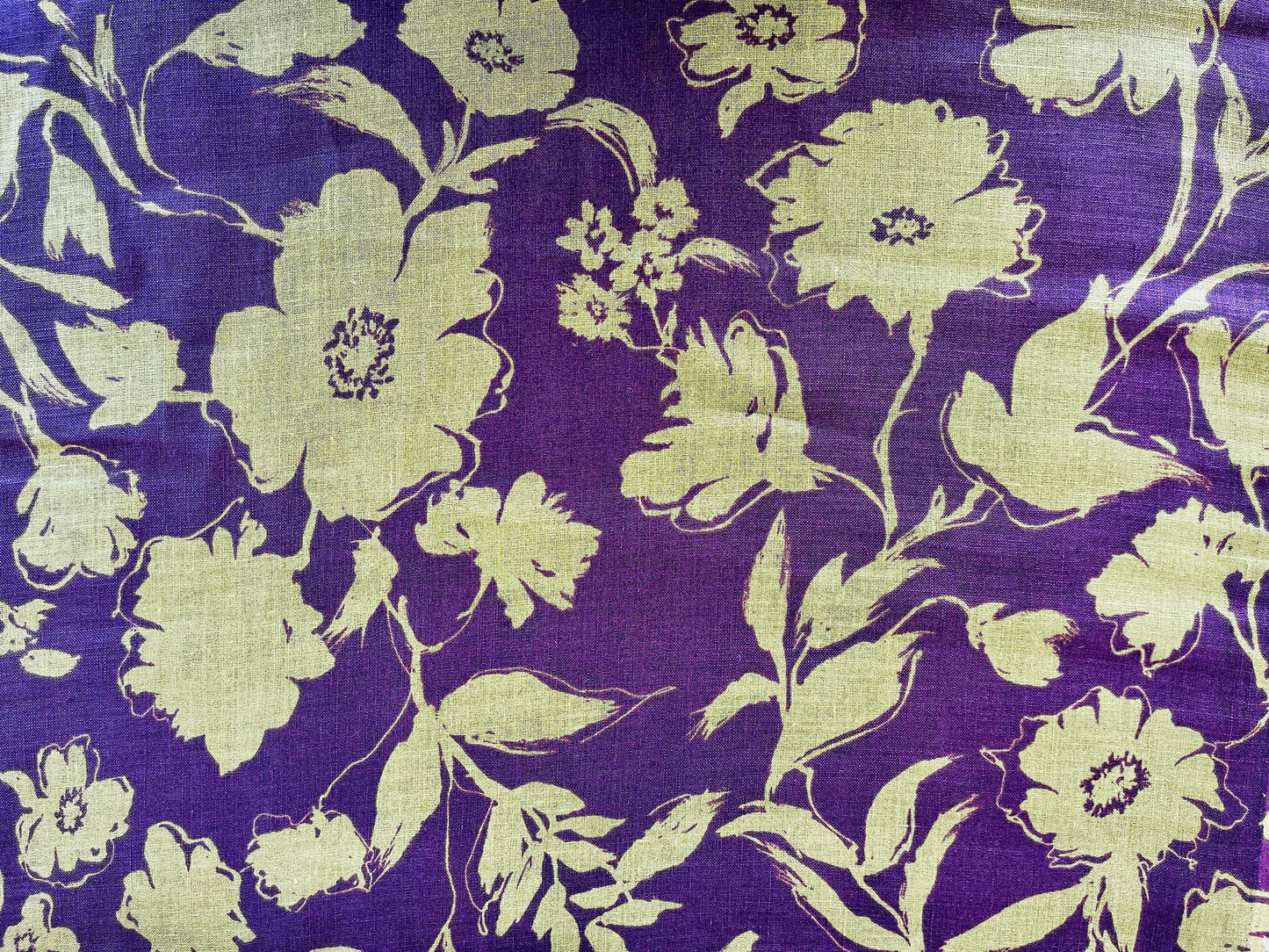 Hokkoh-Japanese Fabric-Floral Fabric-Eggplant-Olive-100% Linen