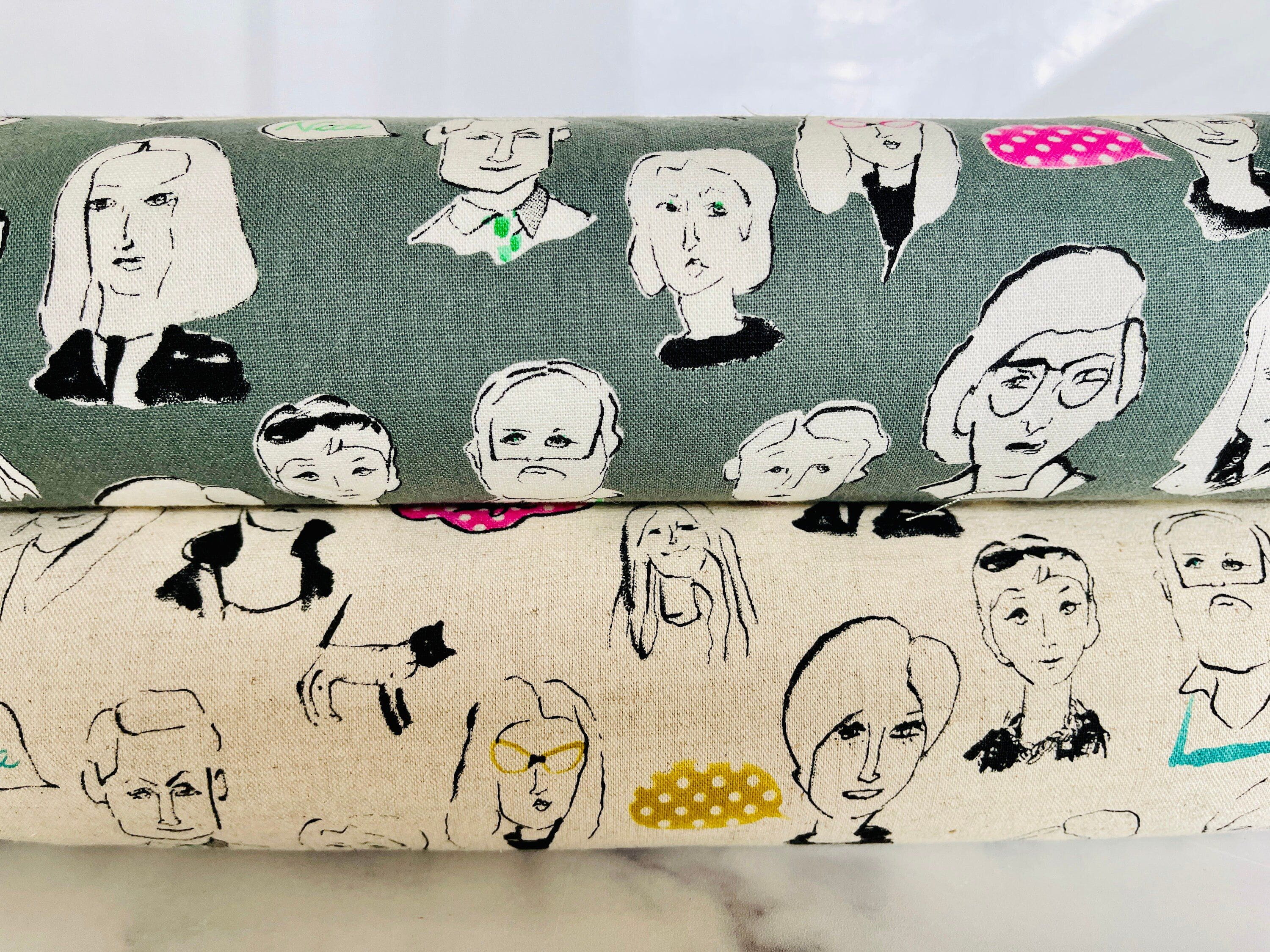 People - People Faces - Cosmo - Lightweight Canvas - Japanese Fabric - Natural - Pink - Gray - AP-05803