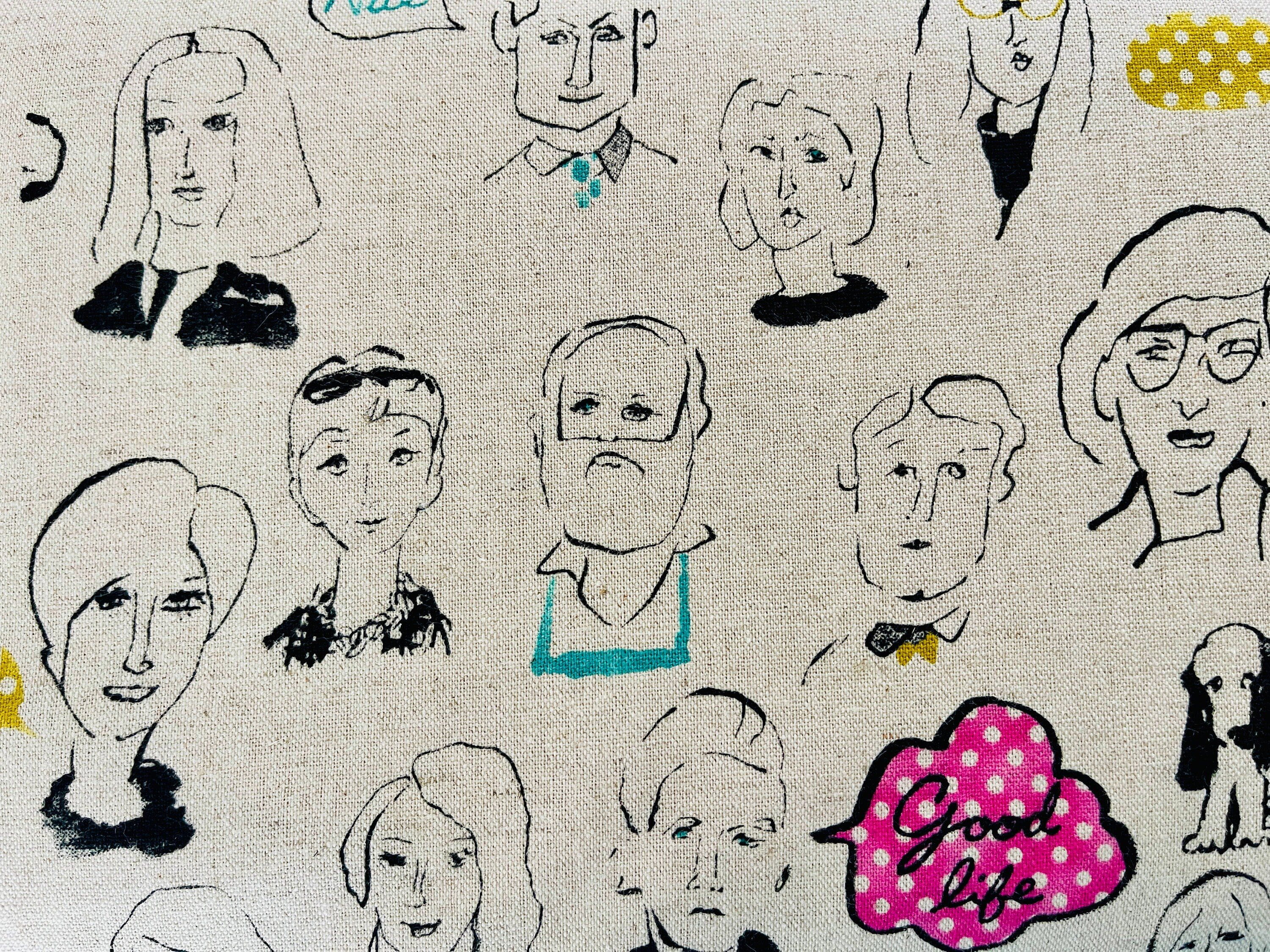 People - People Faces - Cosmo - Lightweight Canvas - Japanese Fabric - Natural - Pink - Gray - AP-05803