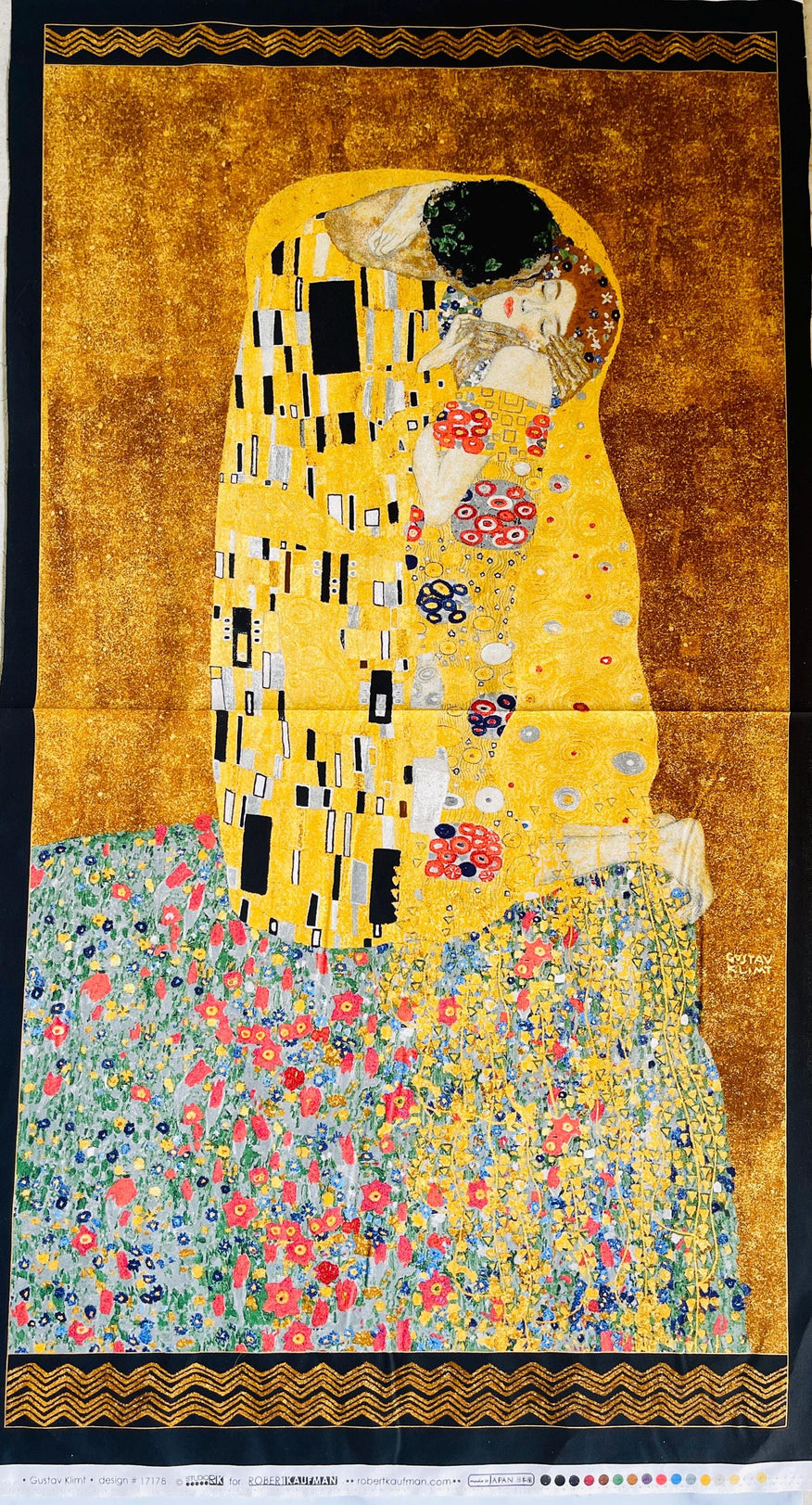 Gustav Klimt - Kissing - Gold - Robert Kaufman - Quilting Cotton Panel