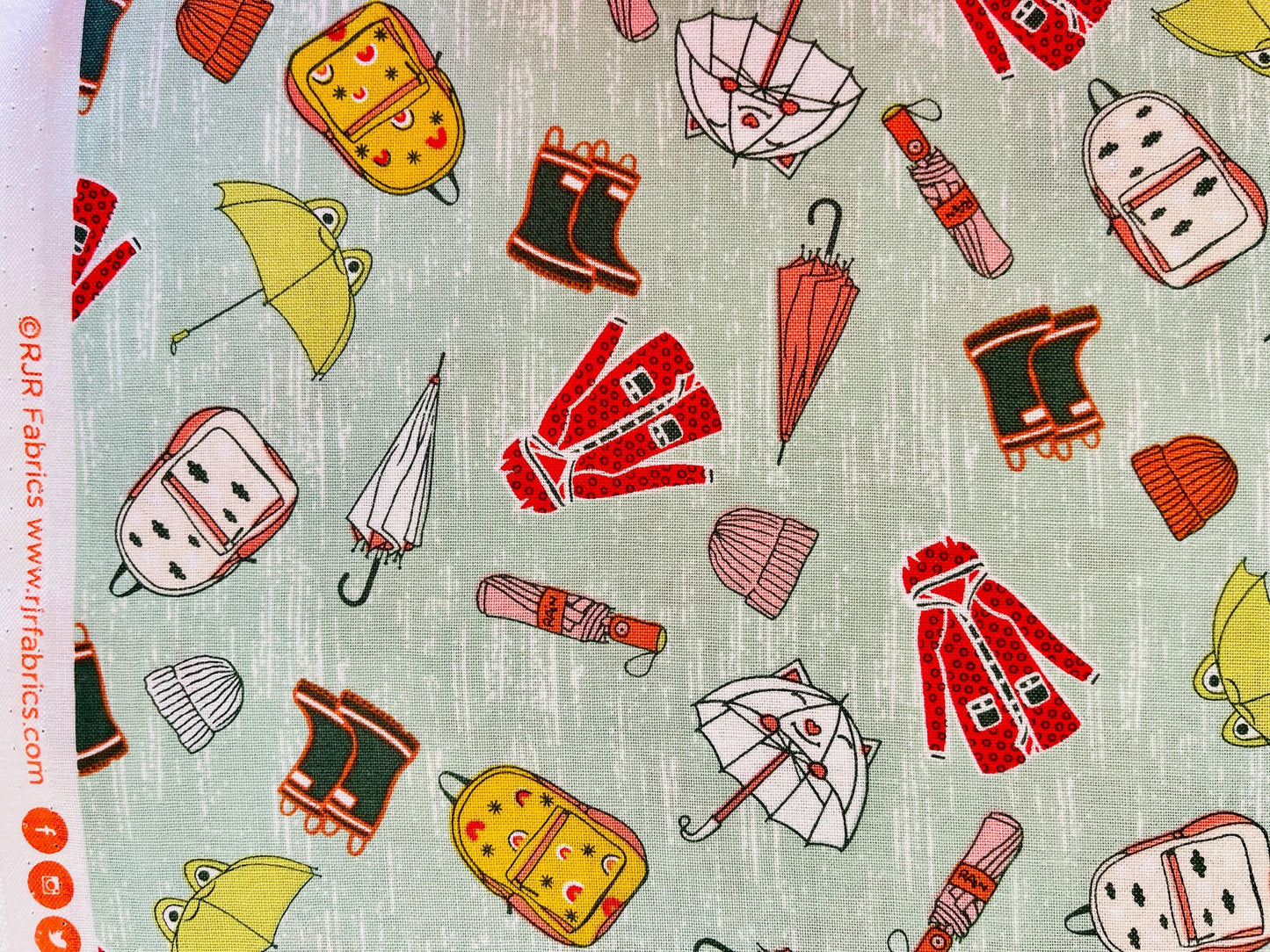 The Bright Leaf Design Splish Splash Rainy Day Outfit Quilting Cotton Fabric