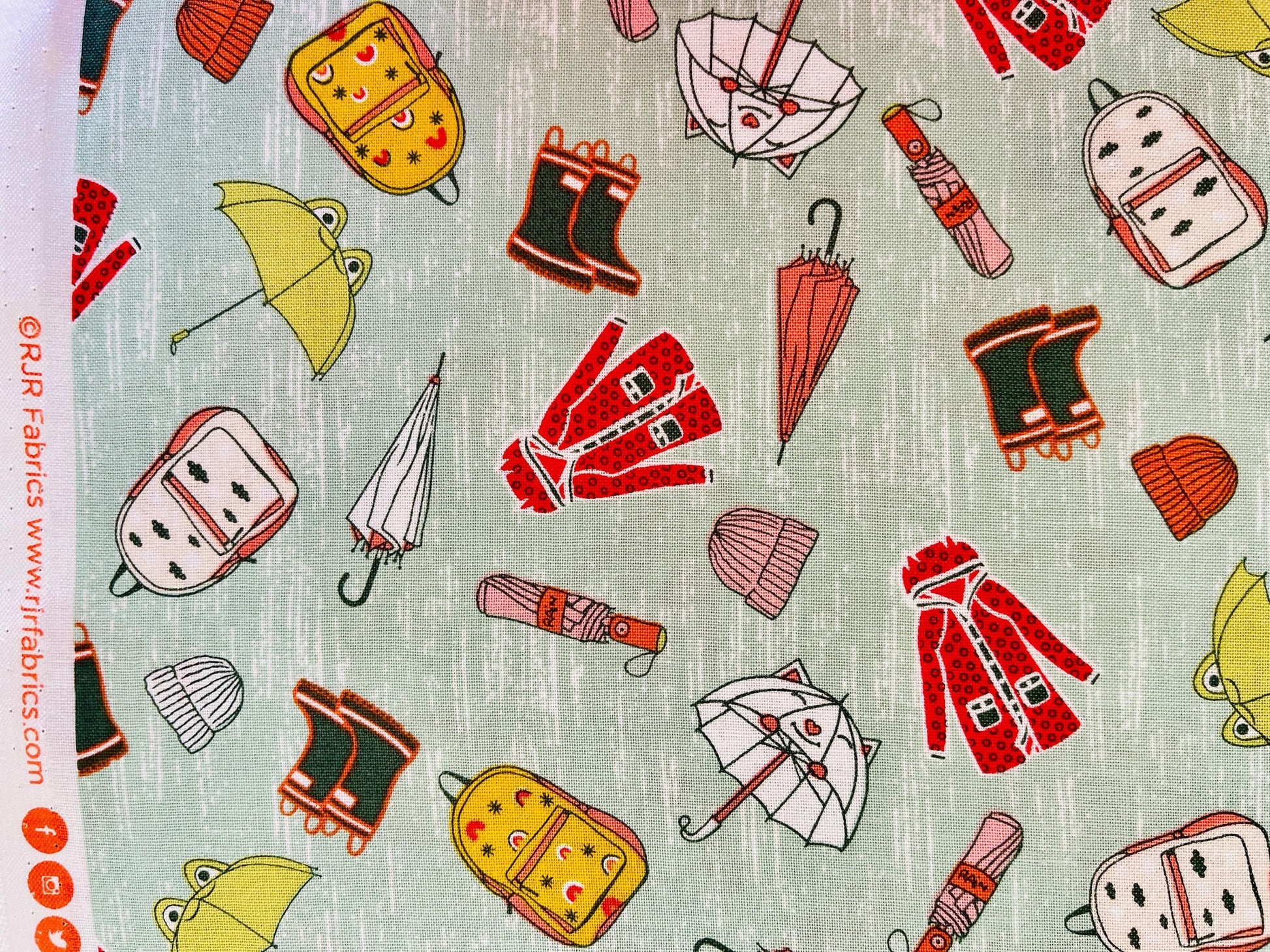 The Bright Leaf Design Splish Splash Rainy Day Outfit Quilting Cotton Fabric