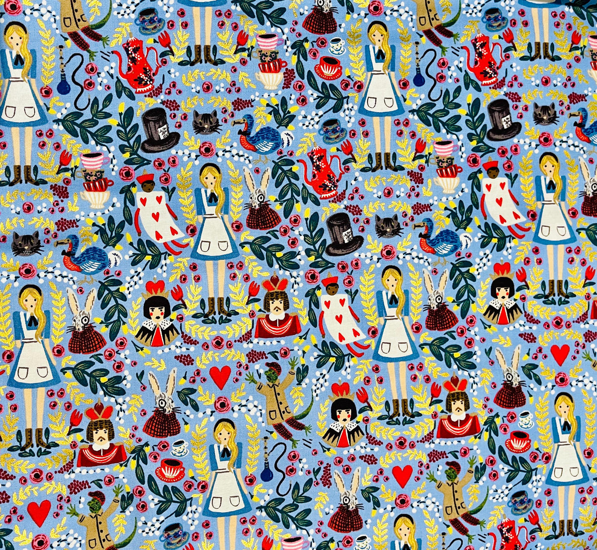 Wonderland-Rifle Paper Co-Periwinkle Metallic Fabric-Cotton+ Steel-Quilting Cotton