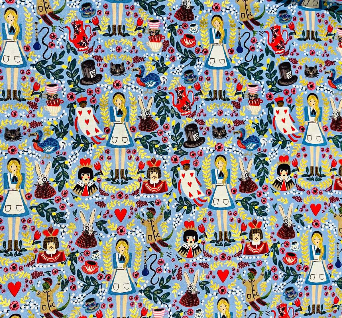 Wonderland-Rifle Paper Co-Periwinkle Metallic Fabric-Cotton+ Steel-Quilting Cotton