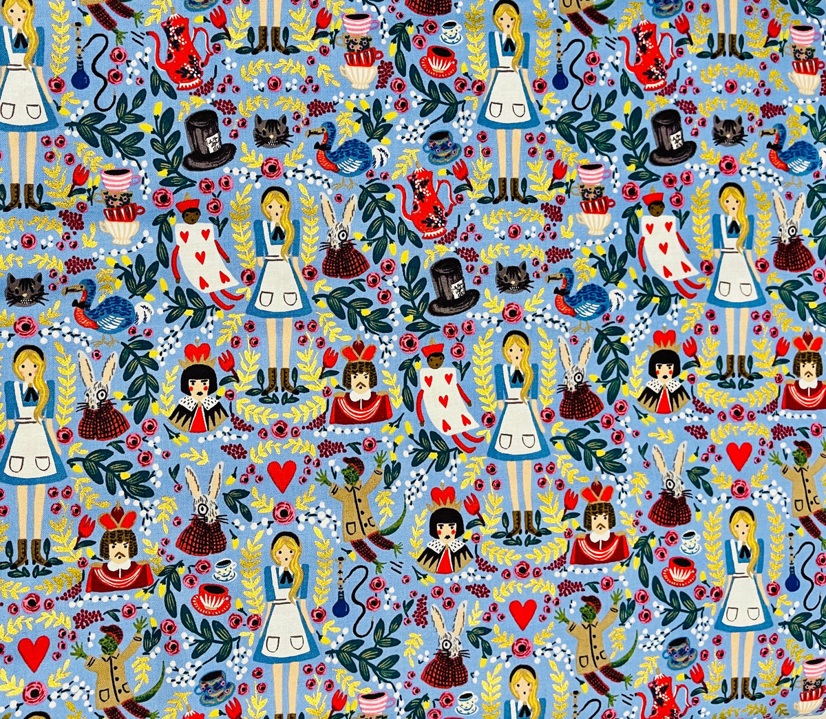 Wonderland-Rifle Paper Co-Periwinkle Metallic Fabric-Cotton+ Steel-Quilting Cotton