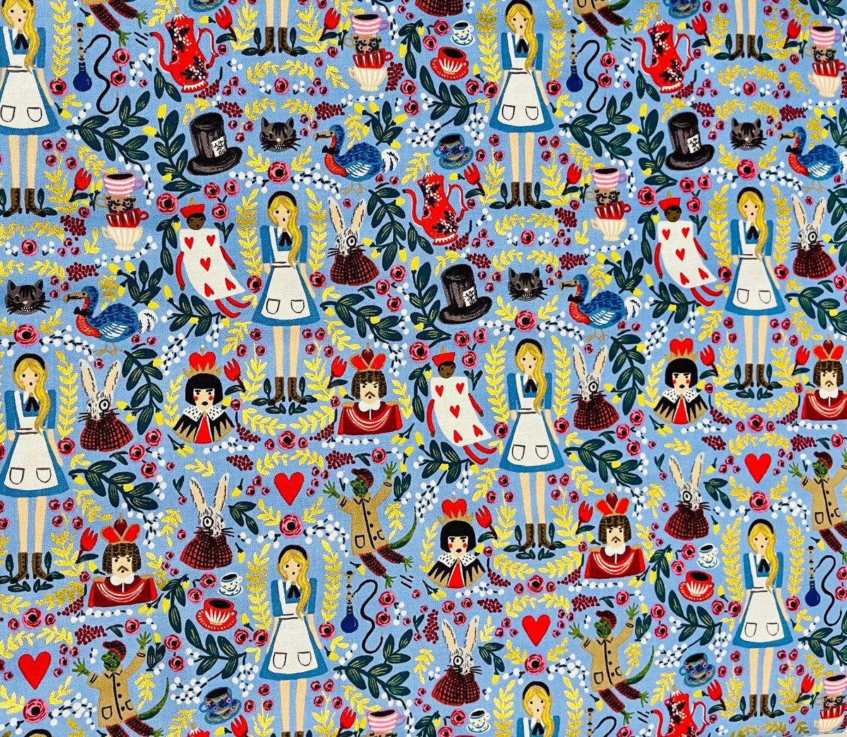 Wonderland-Rifle Paper Co-Periwinkle Metallic Fabric-Cotton+ Steel-Quilting Cotton