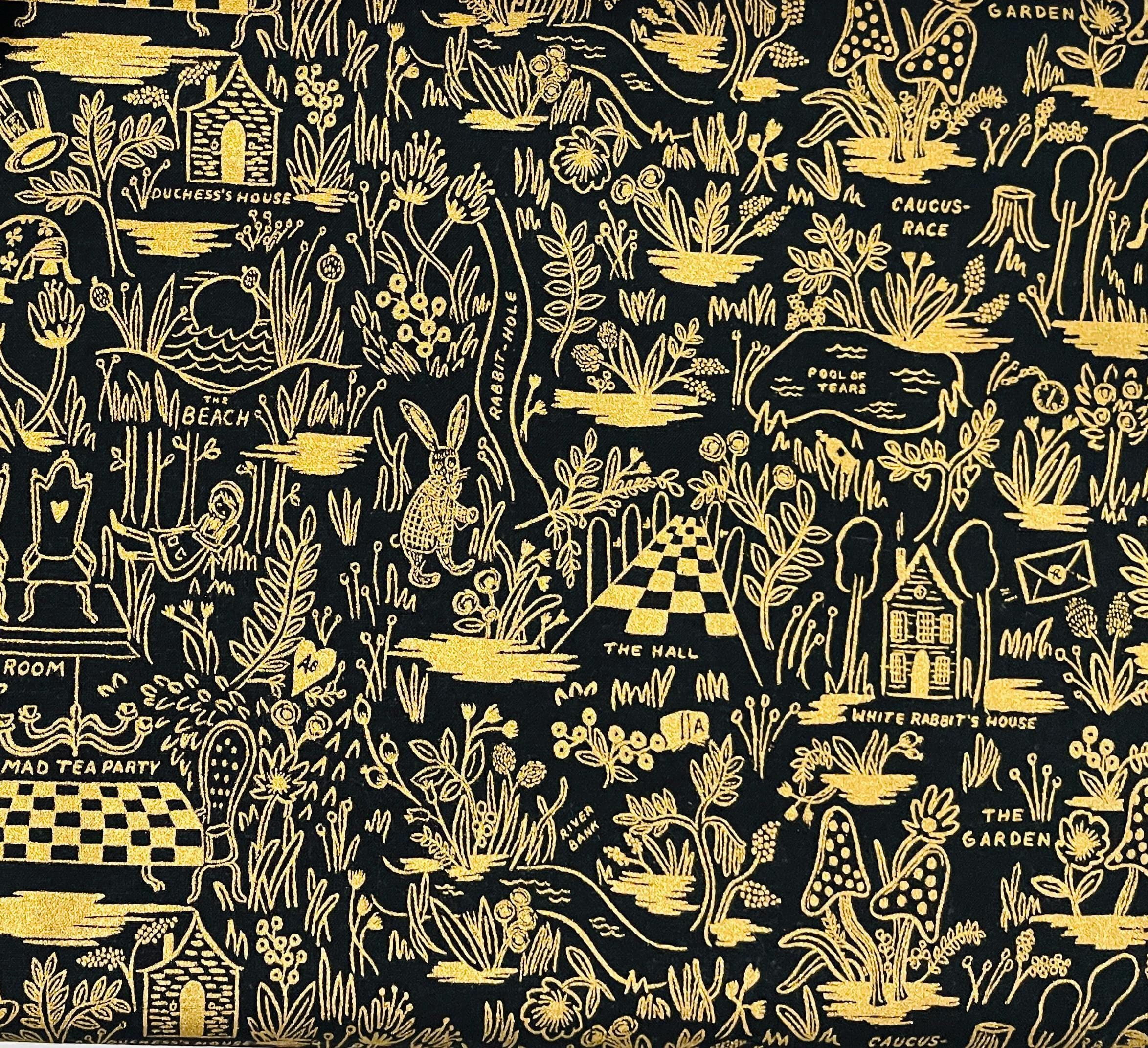 Wonderland-Rifle Paper Co-Magic Forest-Midnight Metallic-Cotton+ Steel