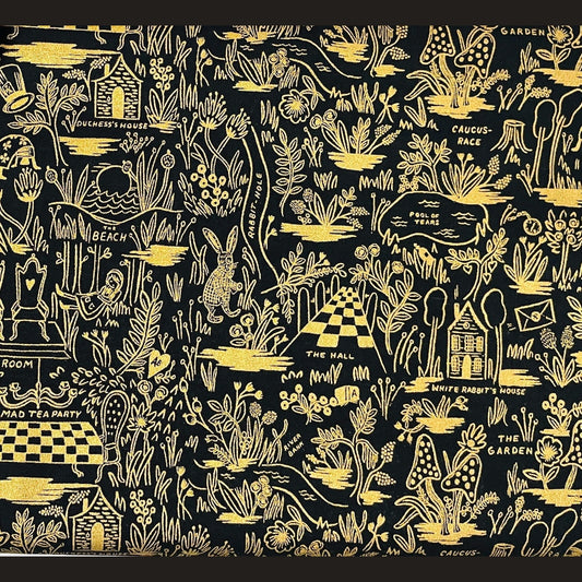 Wonderland-Rifle Paper Co-Magic Forest-Midnight Metallic-Cotton+ Steel