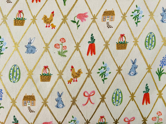 Easter - Easter Lattice - Linen Canvas Metallic Fabric - Rifle Paper Co - RP1501-LI8CM