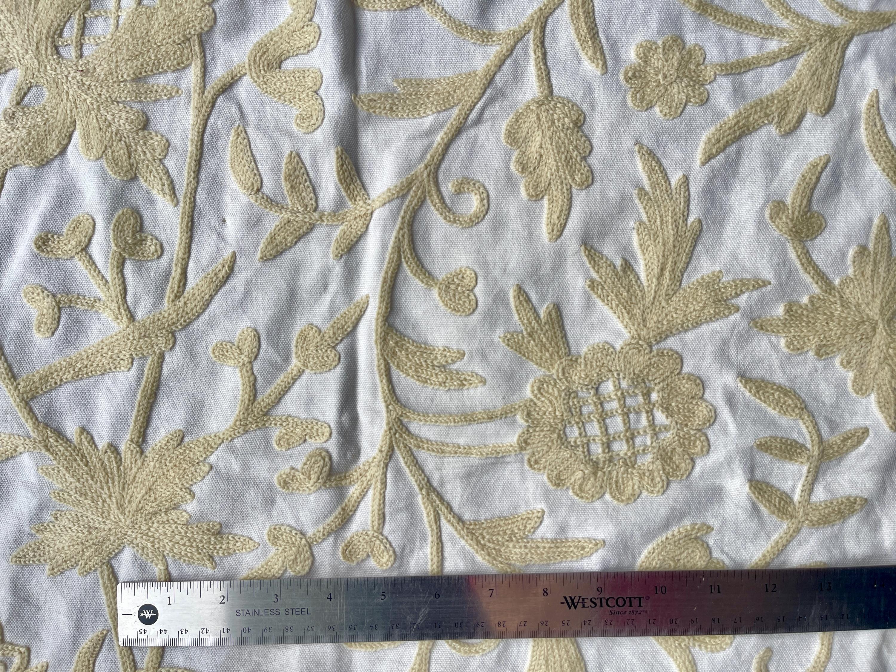 Crewel Embroidery Fabric-Kashmir Crewel-Beige on White