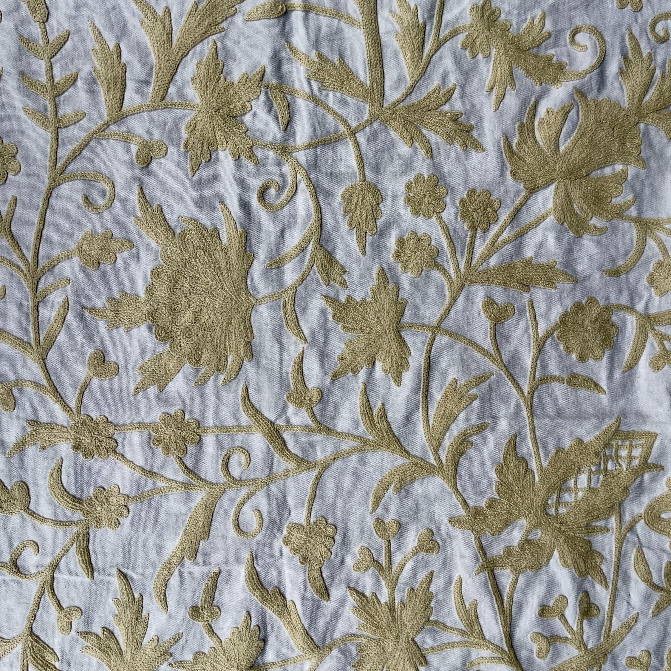 Crewel Embroidery Fabric-Kashmir Crewel-Beige on White