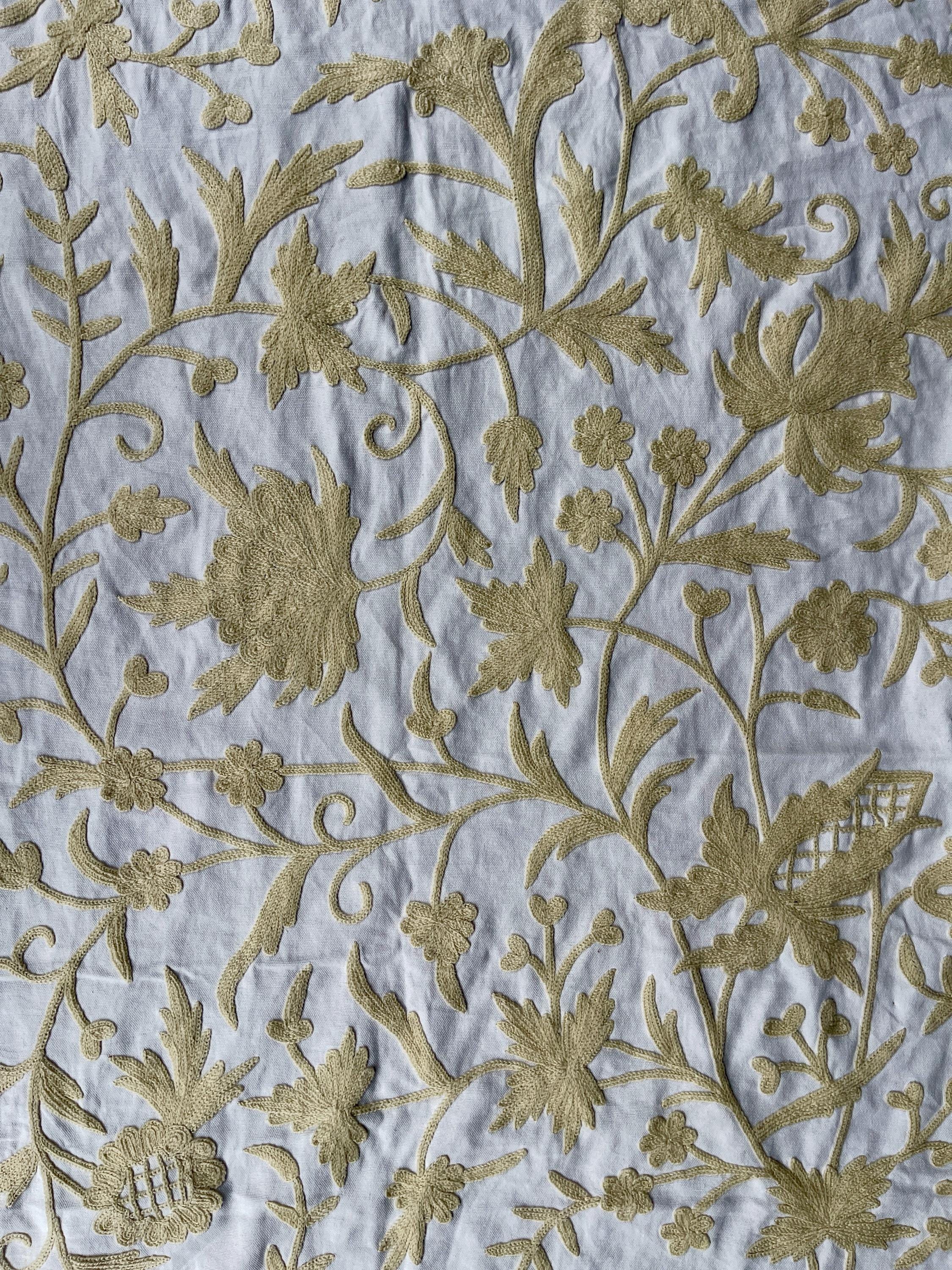 Crewel Embroidery Fabric-Kashmir Crewel-Beige on White
