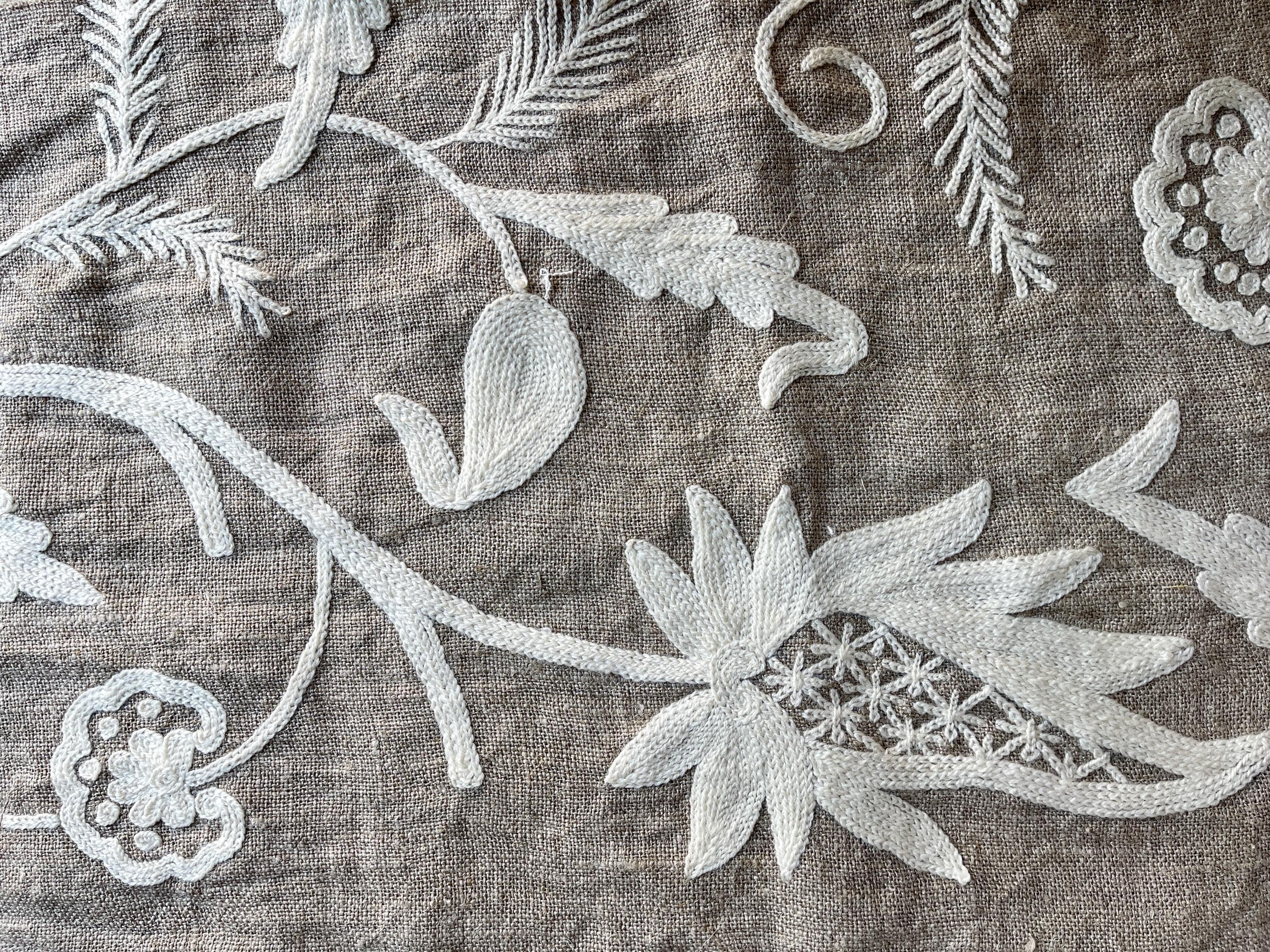 Crewel Embroidery Fabric-Kashmir Crewel-White on Linen-Myth 766