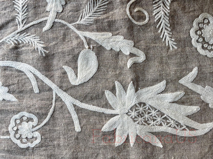 Crewel Embroidery Fabric-Kashmir Crewel-White on Linen-Myth 766