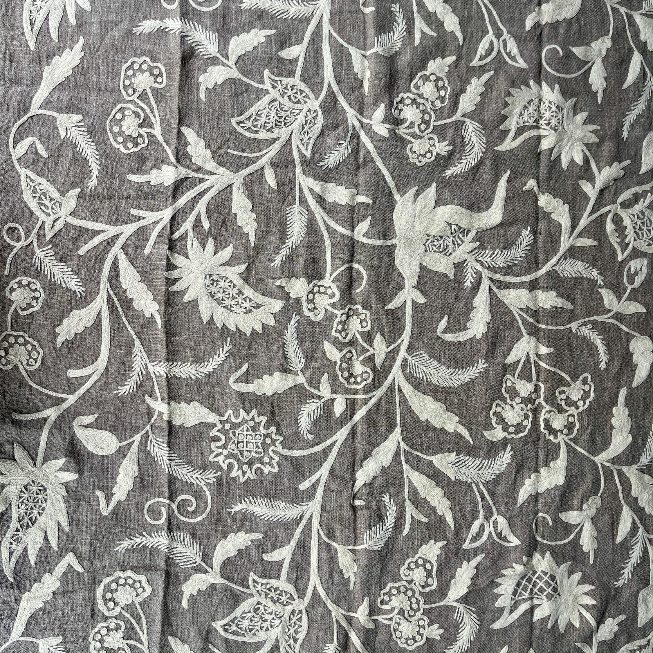 Crewel Embroidery Fabric-Kashmir Crewel-White on Linen-Myth 766