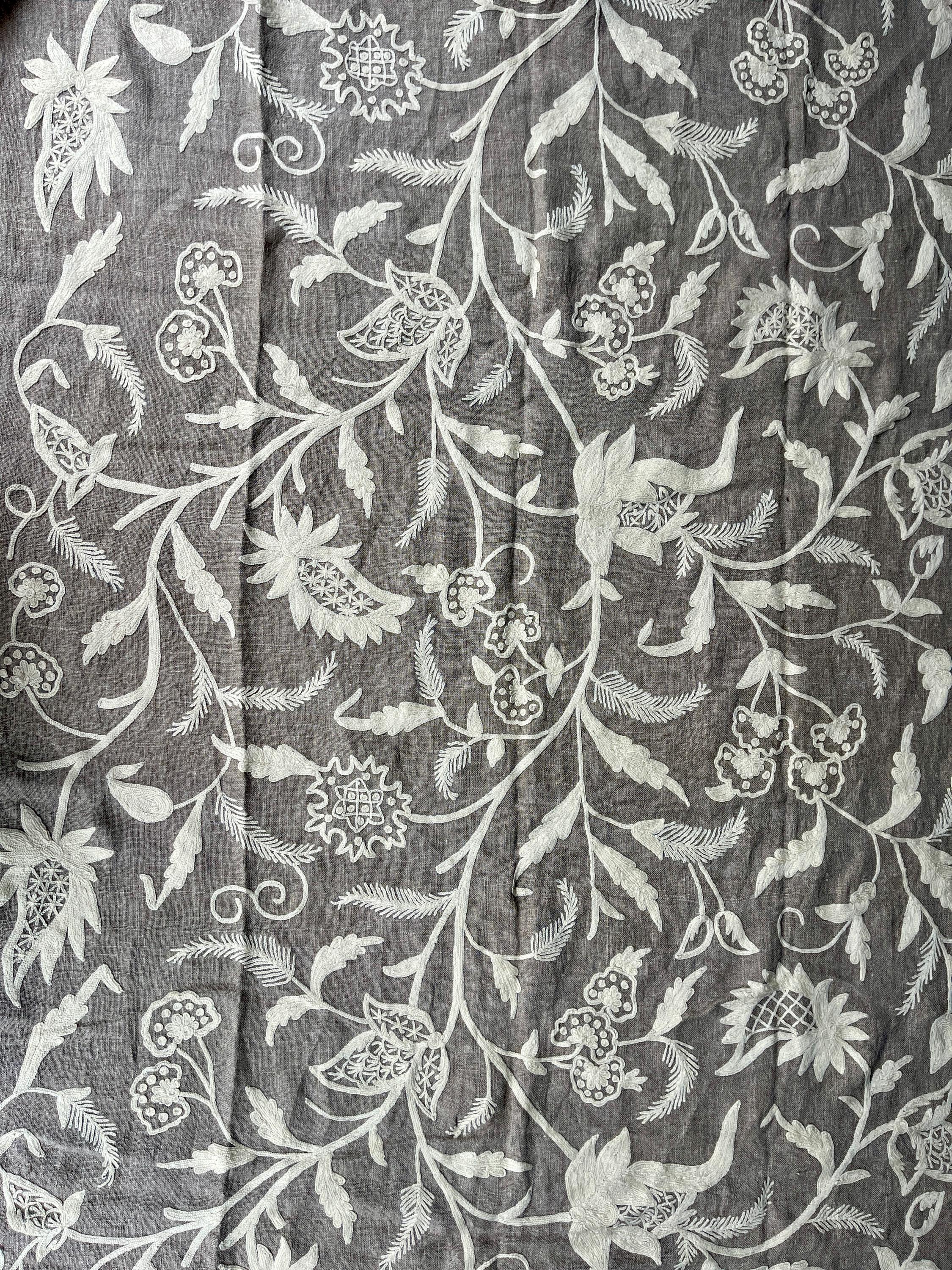 Crewel Embroidery Fabric-Kashmir Crewel-White on Linen-Myth 766