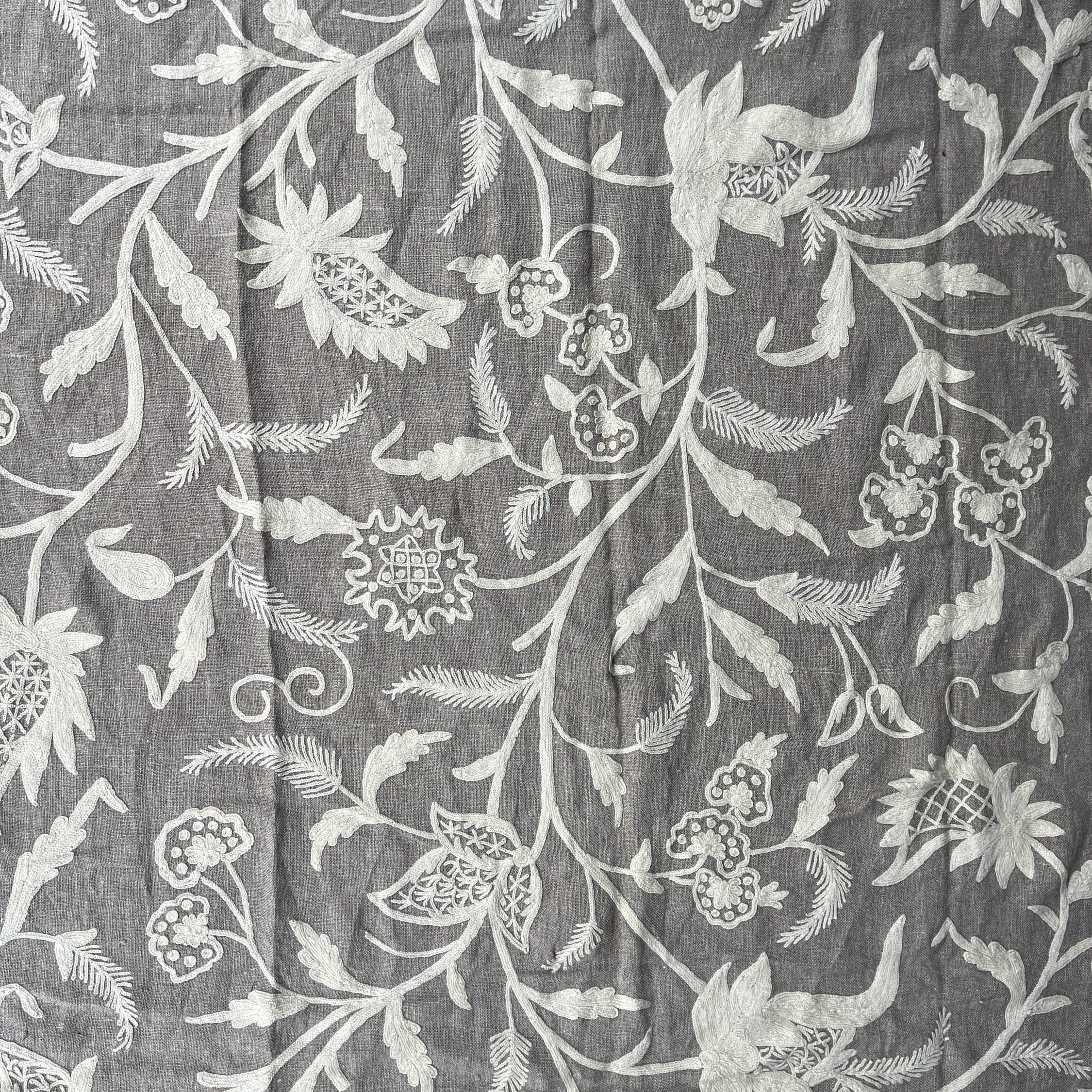 Crewel Embroidery Fabric-Kashmir Crewel-White on Linen-Myth 766