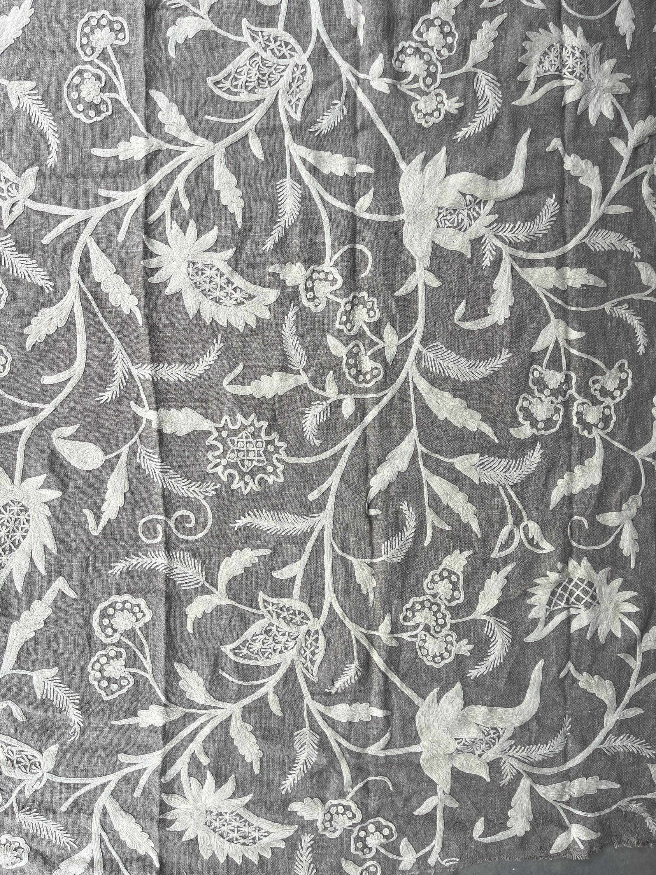 Crewel Embroidery Fabric-Kashmir Crewel-White on Linen-Myth 766