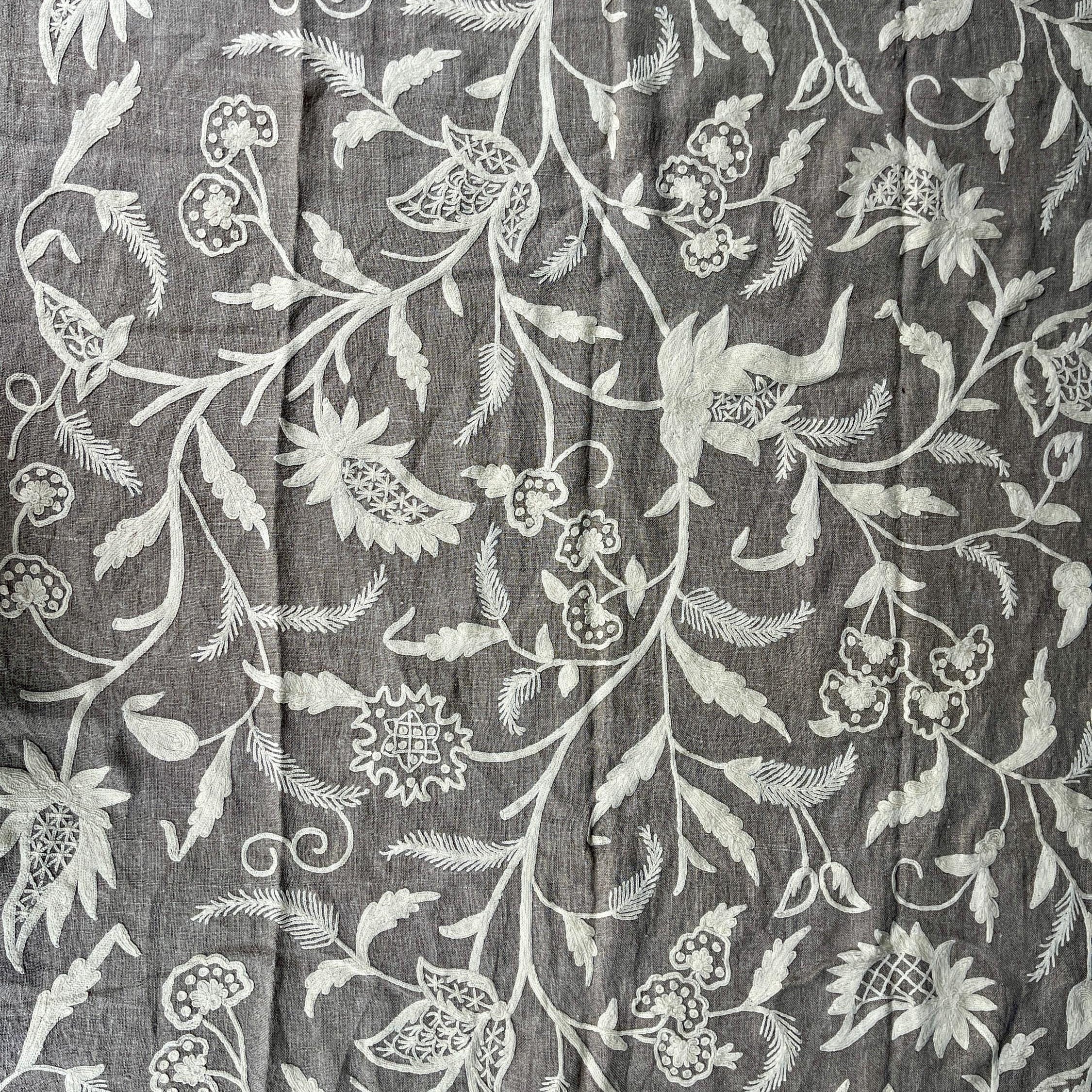 Crewel Embroidery Fabric-Kashmir Crewel-White on Linen-Myth 766