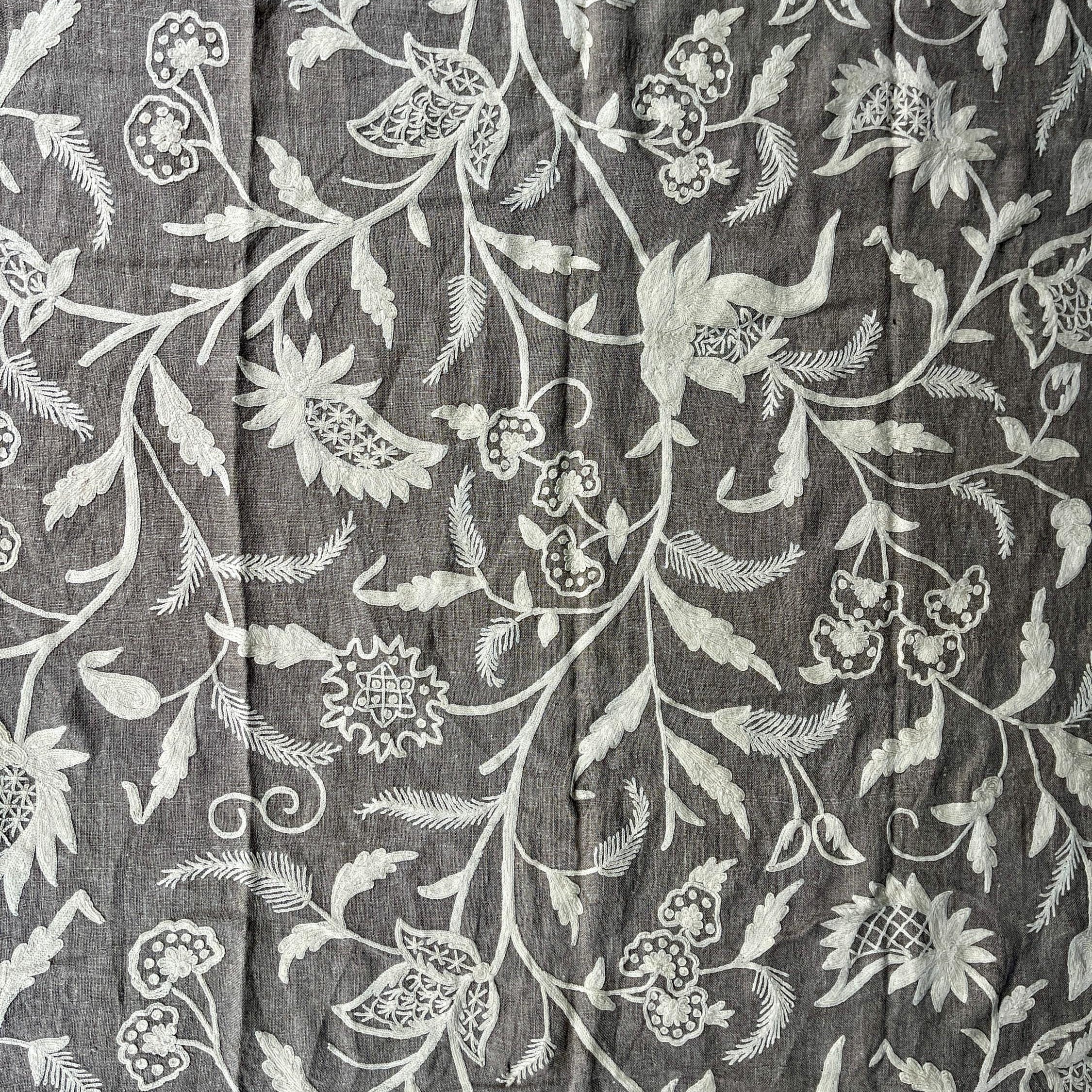 Crewel Embroidery Fabric-Kashmir Crewel-White on Linen-Myth 766