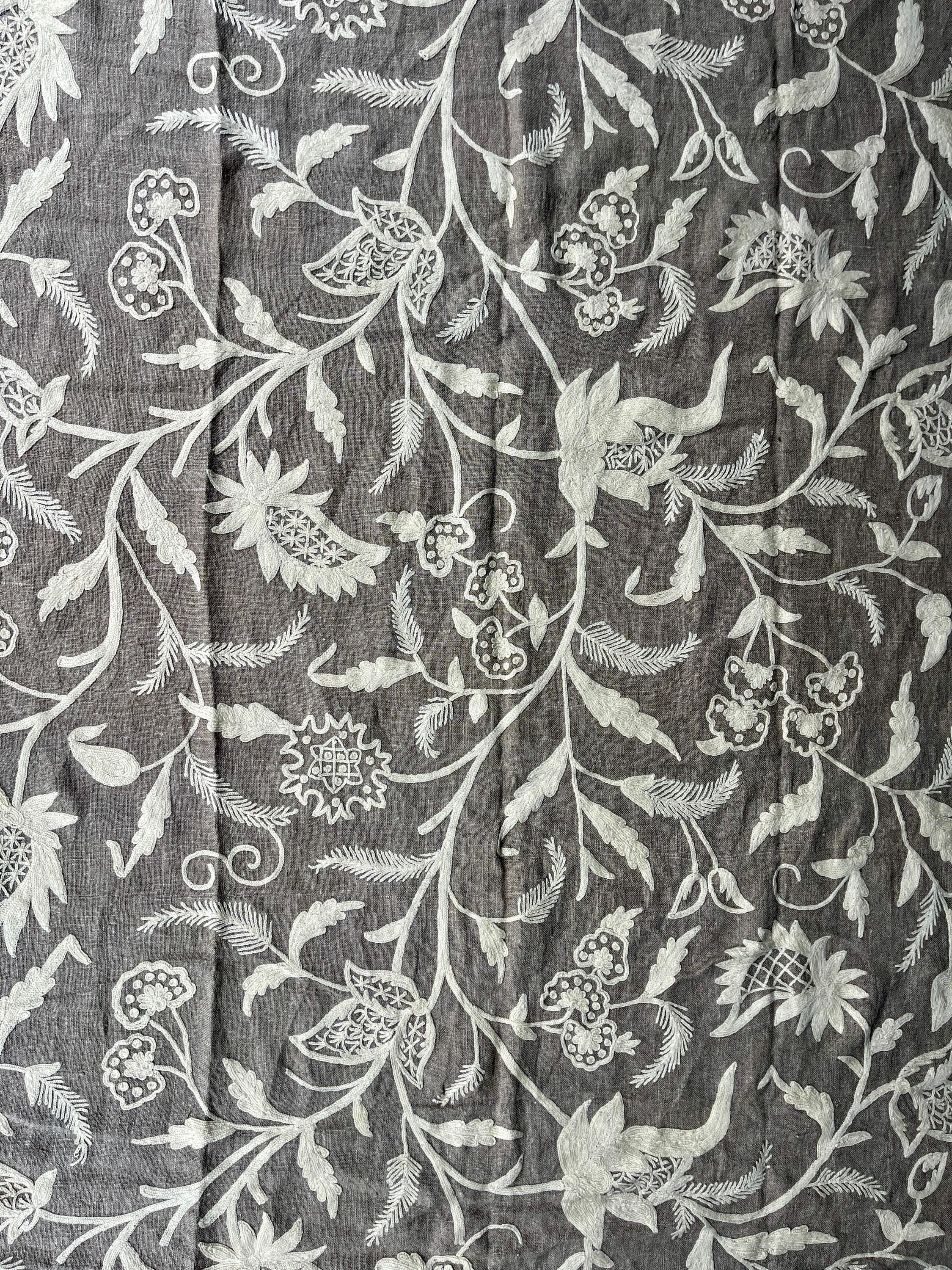 Crewel Embroidery Fabric-Kashmir Crewel-White on Linen-Myth 766