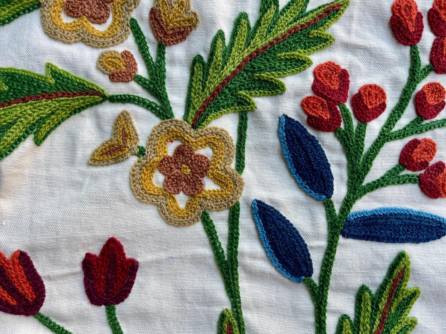 Crewel Hand Embroidered Fabric-Kashmir Crewel-Cotton Duck-Myth Urban Spring