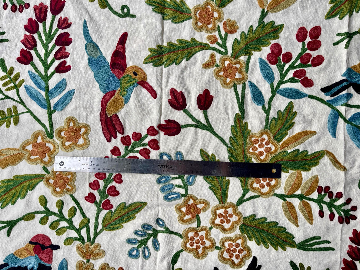 Crewel Hand Embroidered Fabric-Kashmir Crewel-Cotton Duck-Myth Urban Spring