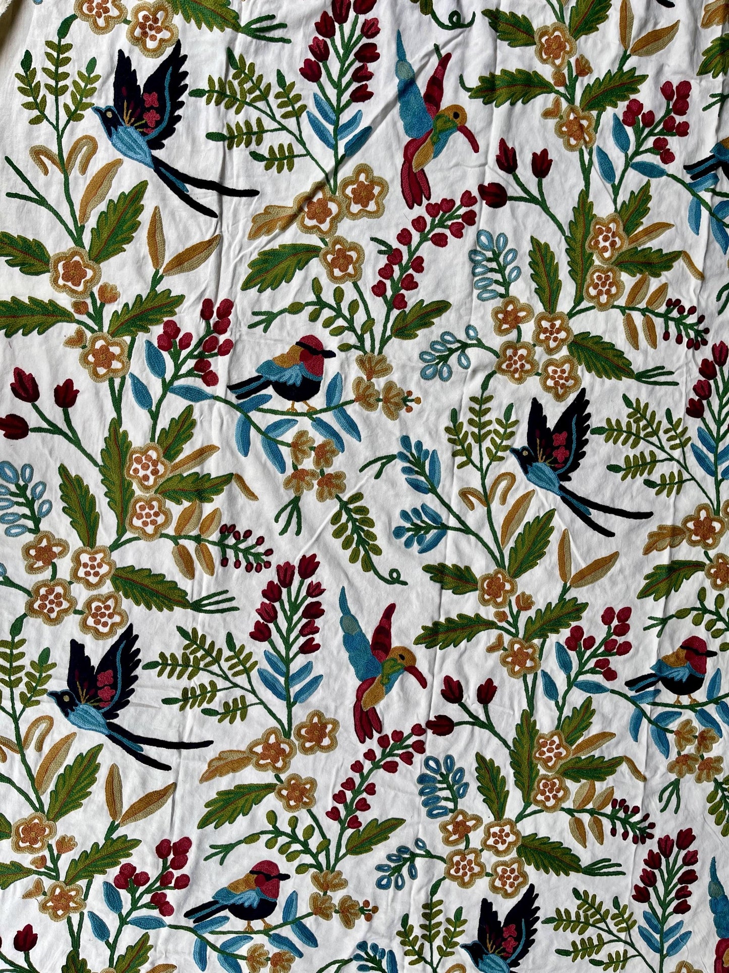 Crewel Hand Embroidered Fabric-Kashmir Crewel-Cotton Duck-Myth Urban Spring