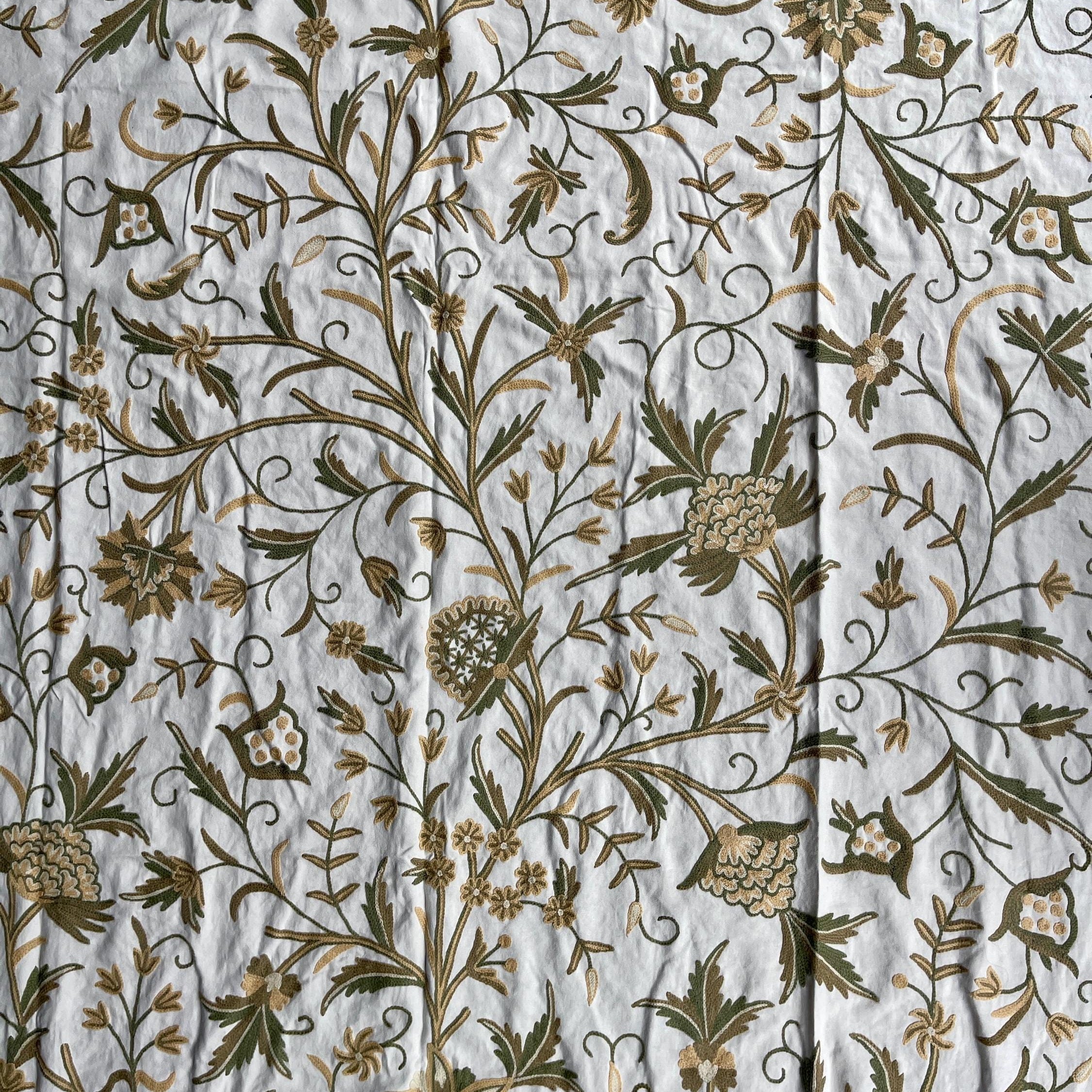Crewel Embroidery Fabric-Kashmir Crewel on White-Myth D/7 Tune