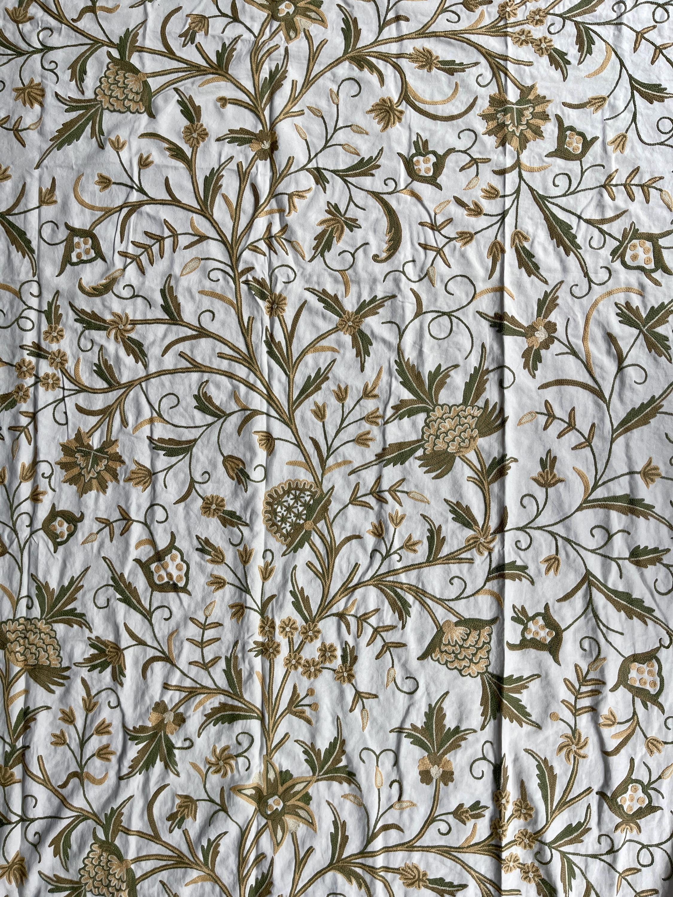 Crewel Embroidery Fabric-Kashmir Crewel on White-Myth D/7 Tune