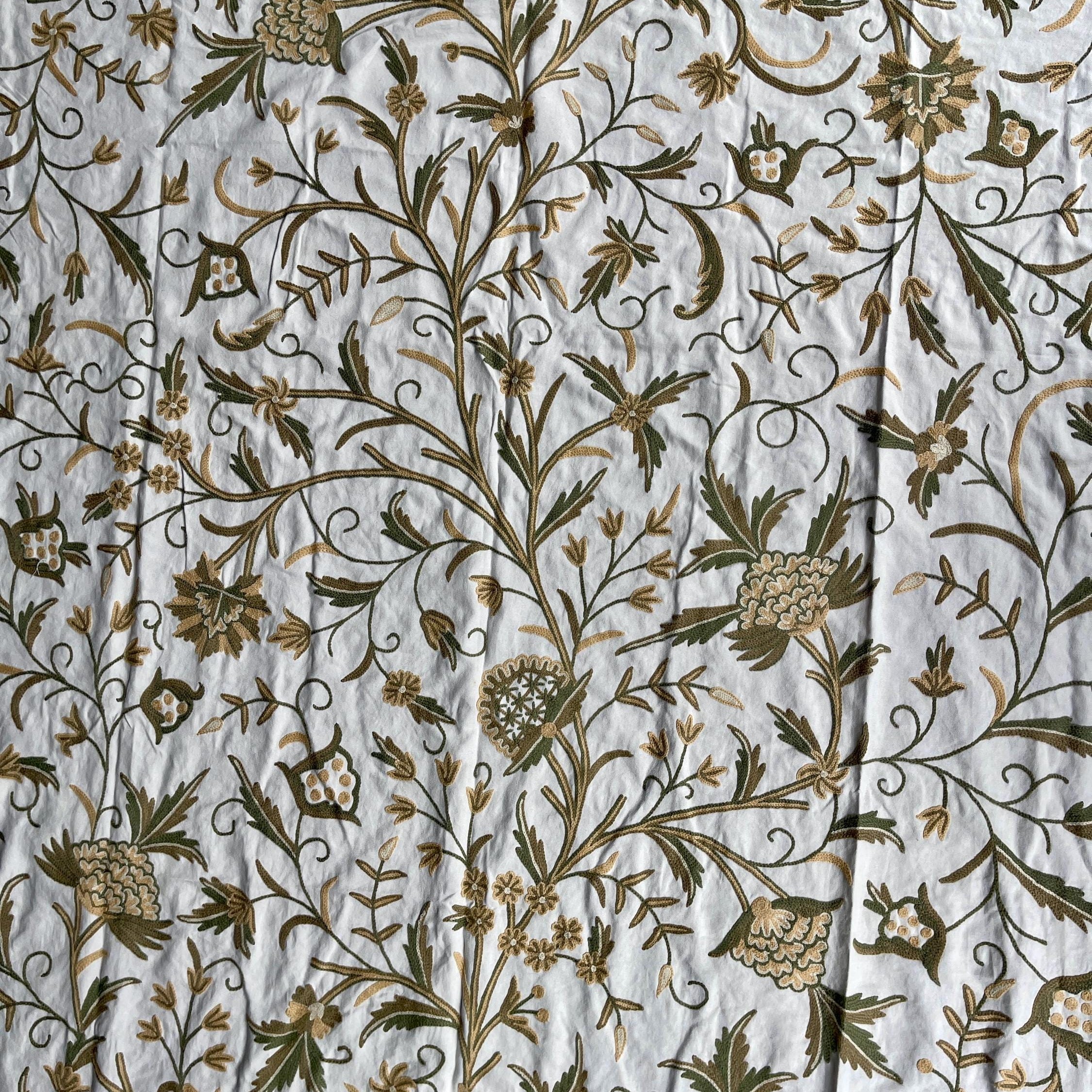 Crewel Embroidery Fabric-Kashmir Crewel on White-Myth D/7 Tune