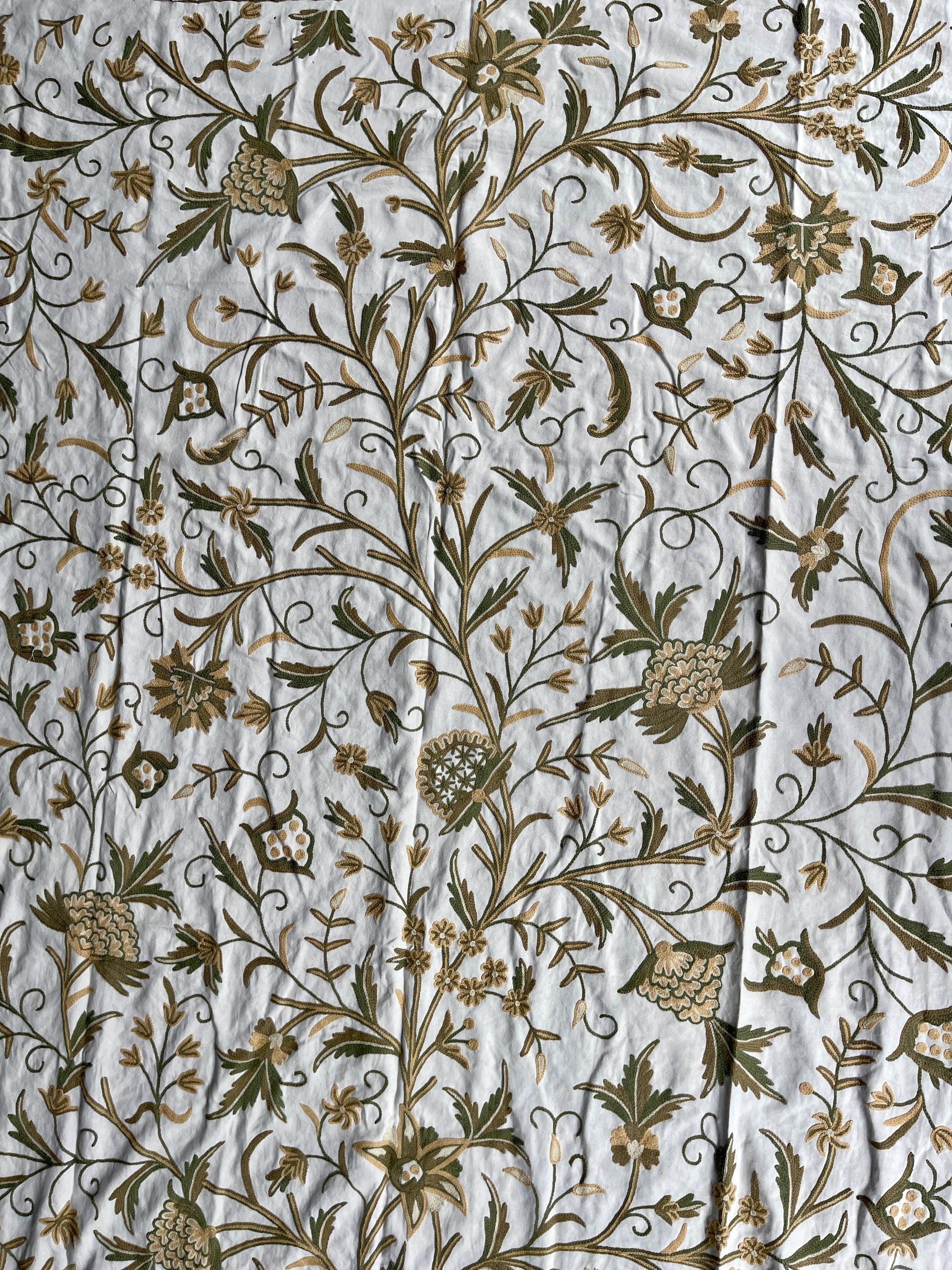 Crewel Embroidery Fabric-Kashmir Crewel on White-Myth D/7 Tune