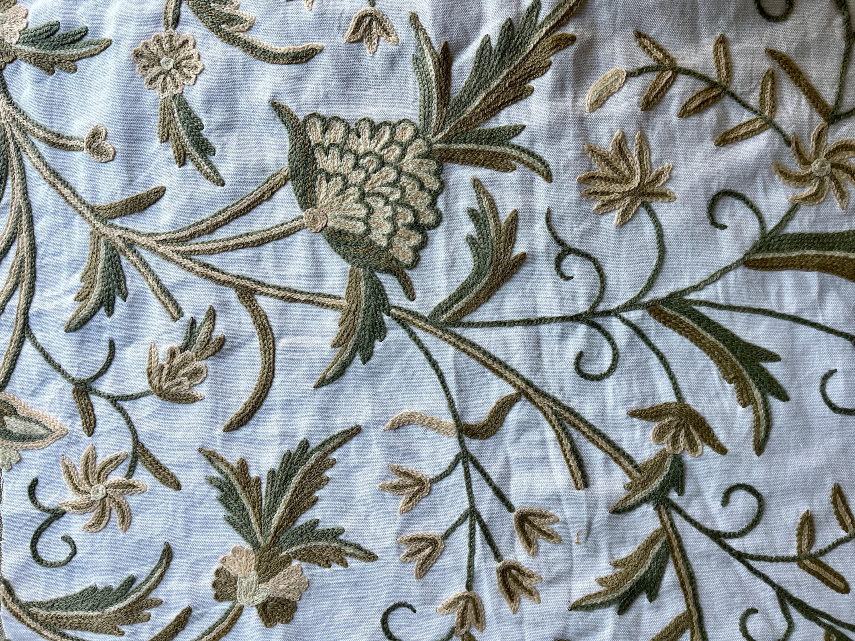 Crewel Embroidery Fabric-Kashmir Crewel on White-Myth D/7 Tune
