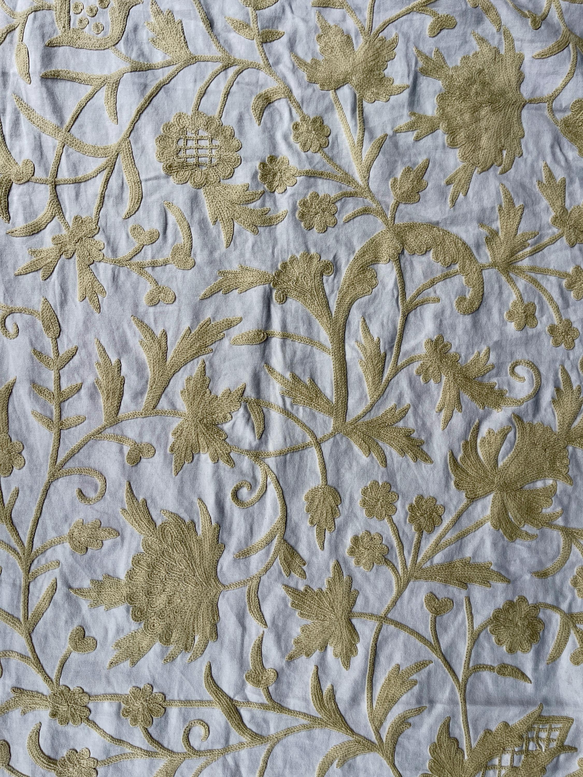 Crewel Embroidery Fabric-Kashmir Crewel-Beige on White