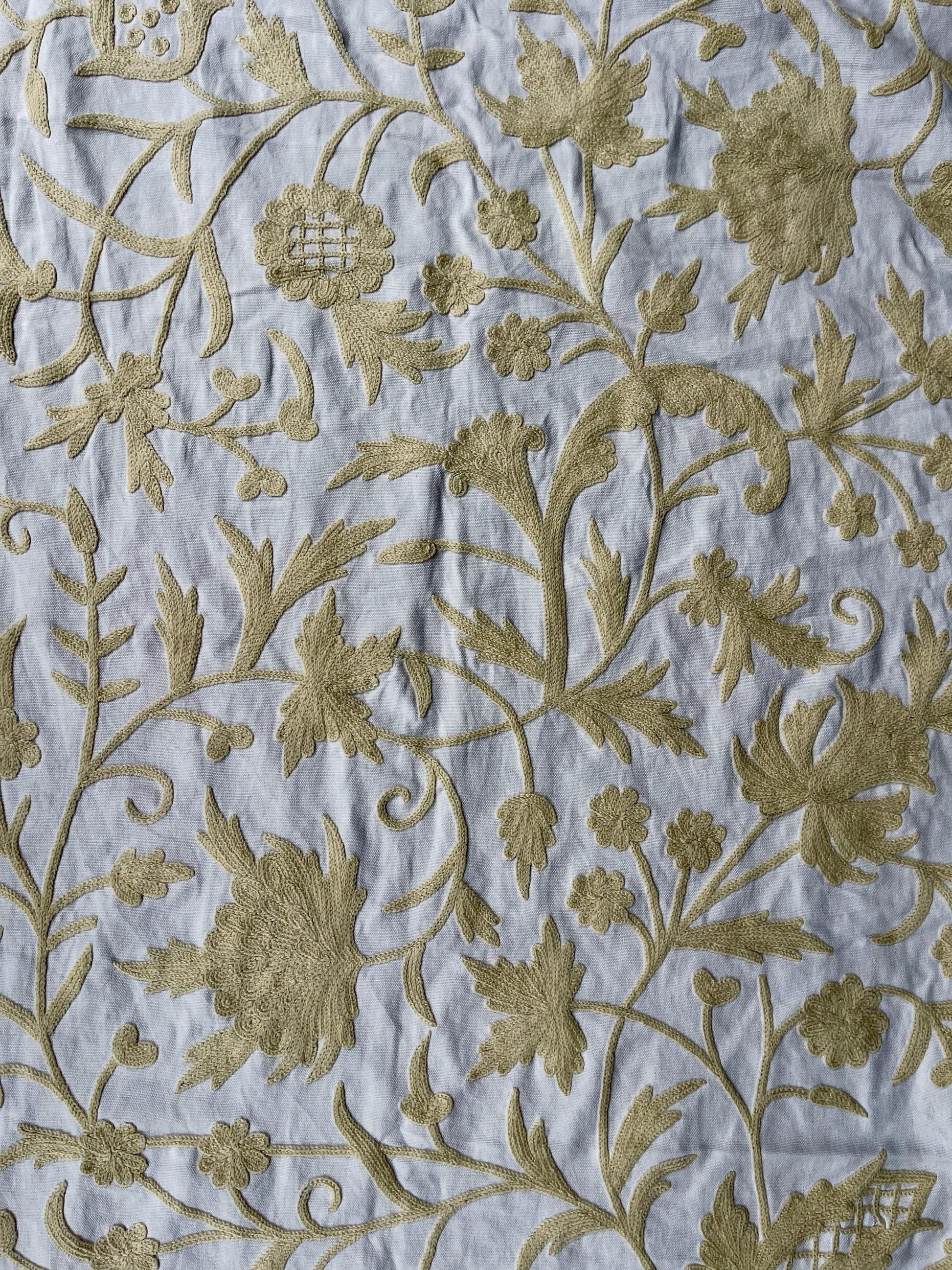 Crewel Embroidery Fabric-Kashmir Crewel-Beige on White