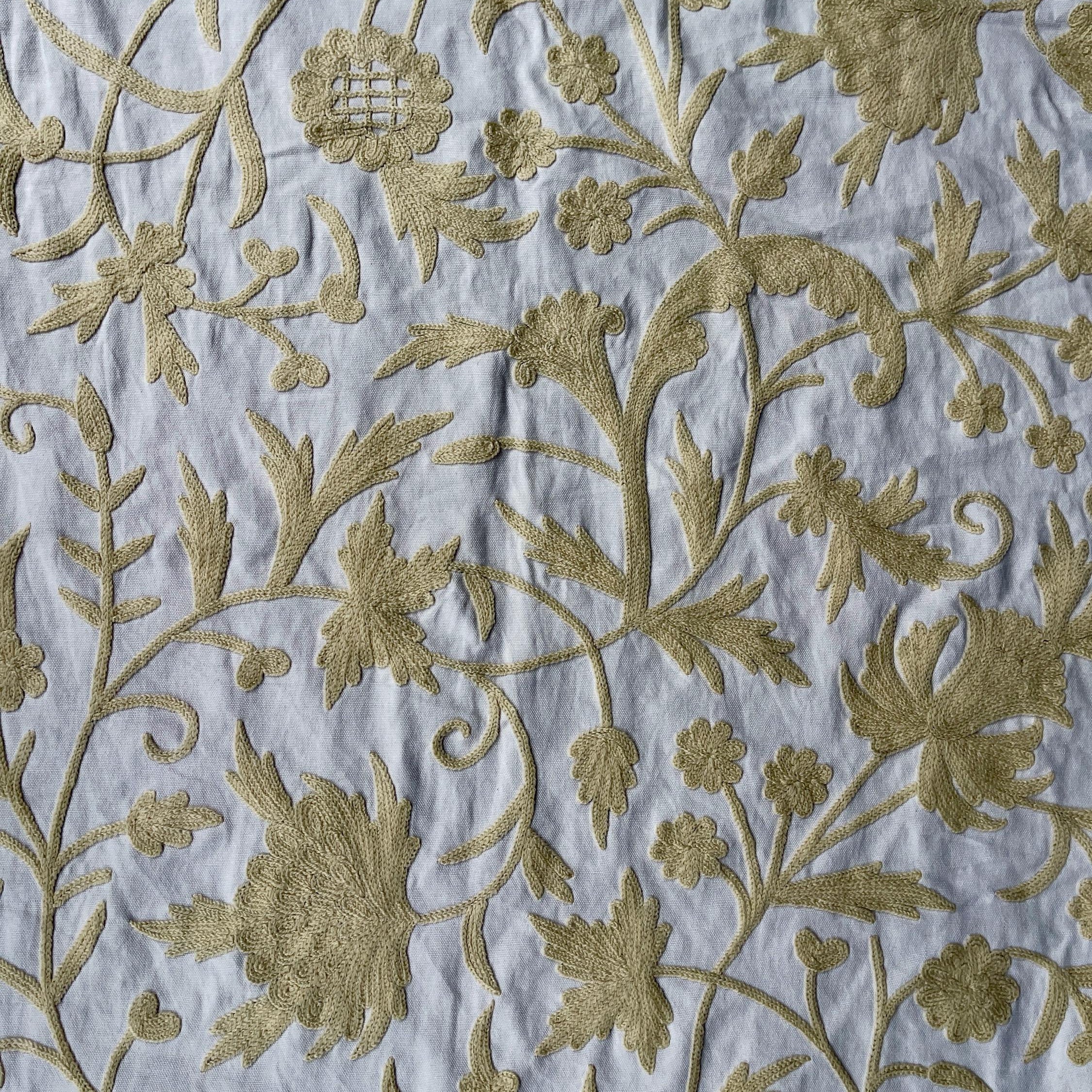 Crewel Embroidery Fabric-Kashmir Crewel-Beige on White