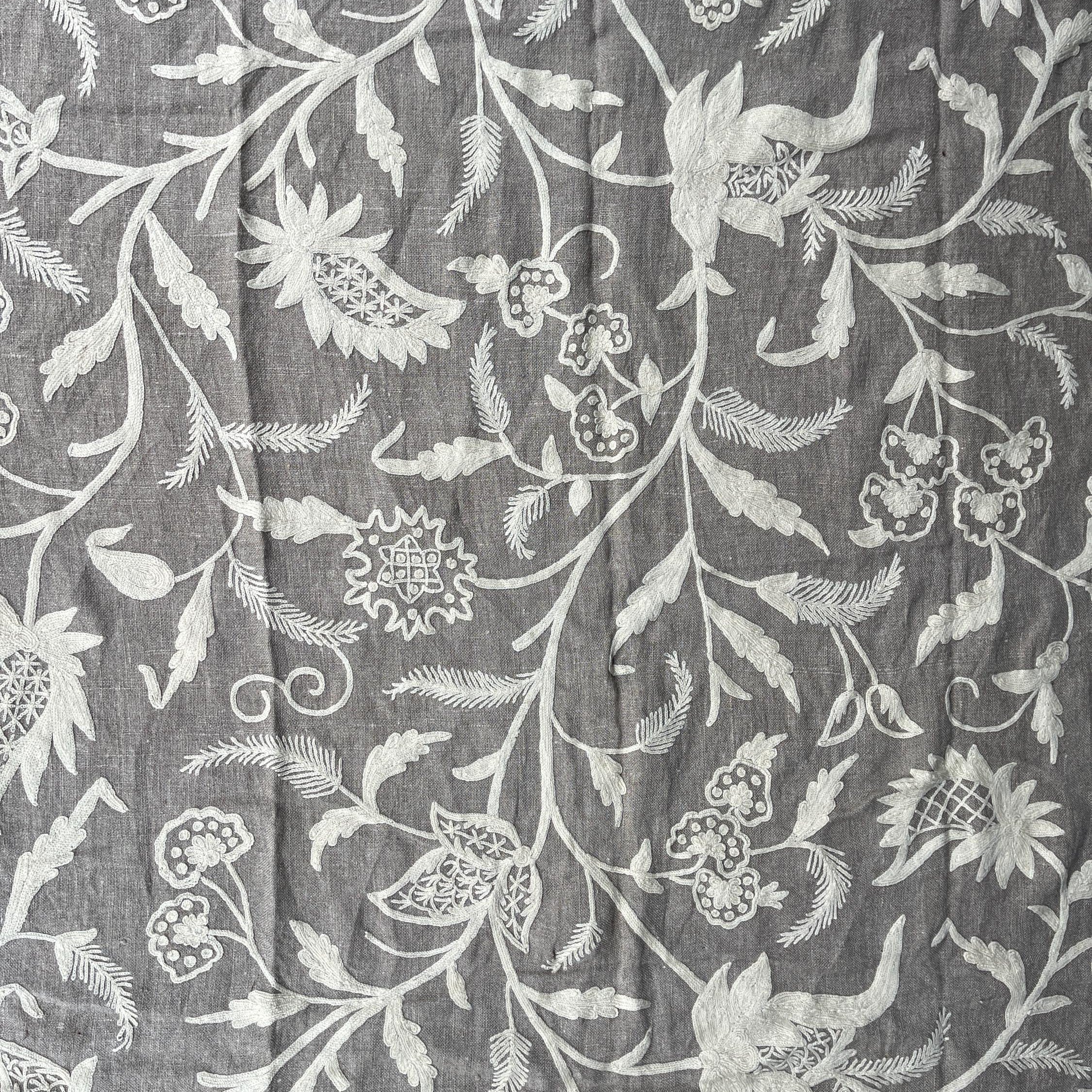Crewel Embroidery Fabric-Kashmir Crewel-White on Linen-Myth 766