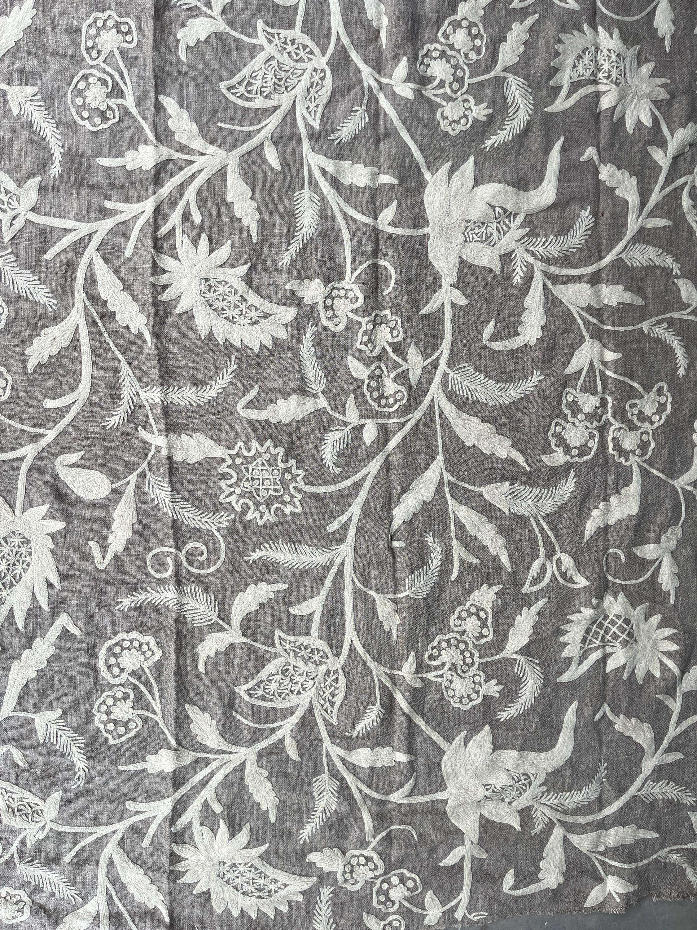 Crewel Embroidery Fabric-Kashmir Crewel-White on Linen-Myth 766
