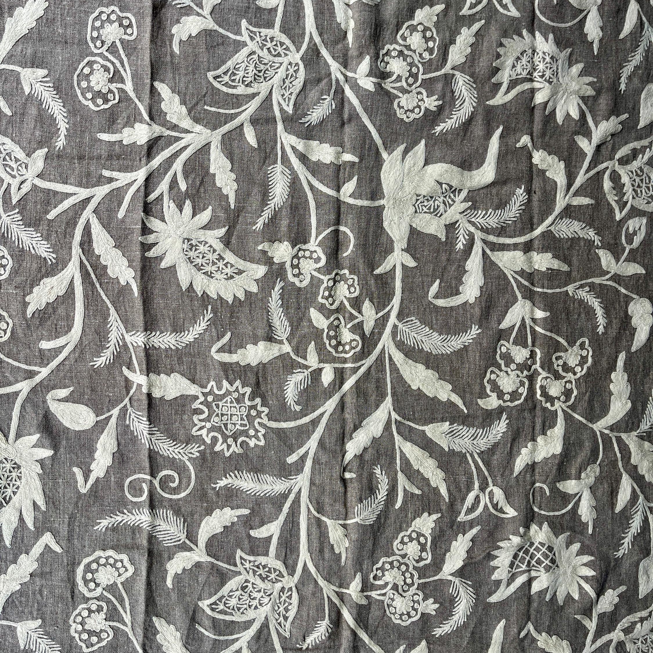 Crewel Embroidery Fabric-Kashmir Crewel-White on Linen-Myth 766