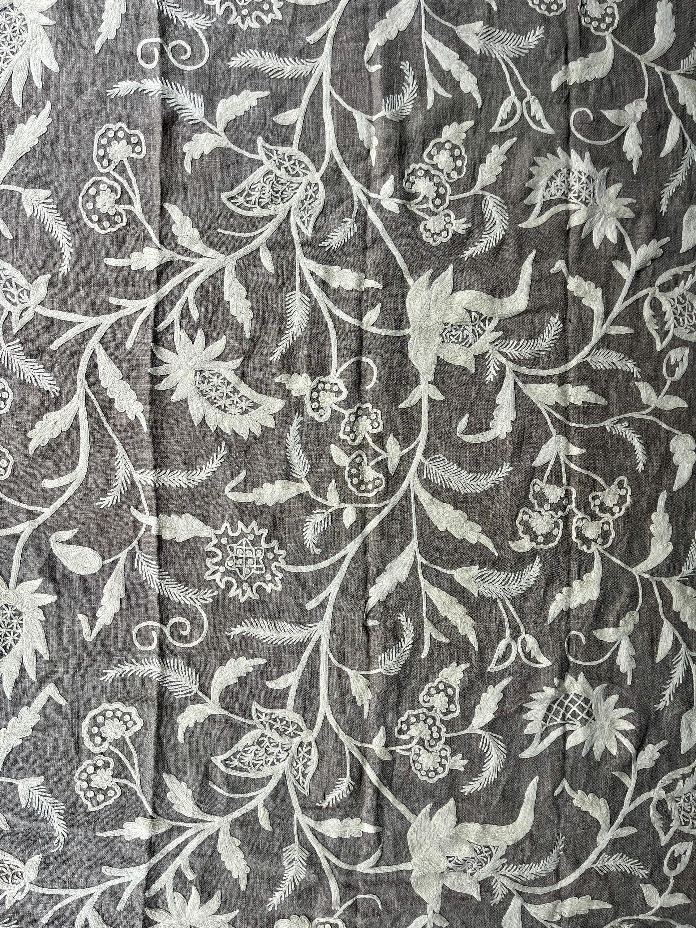 Crewel Embroidery Fabric-Kashmir Crewel-White on Linen-Myth 766