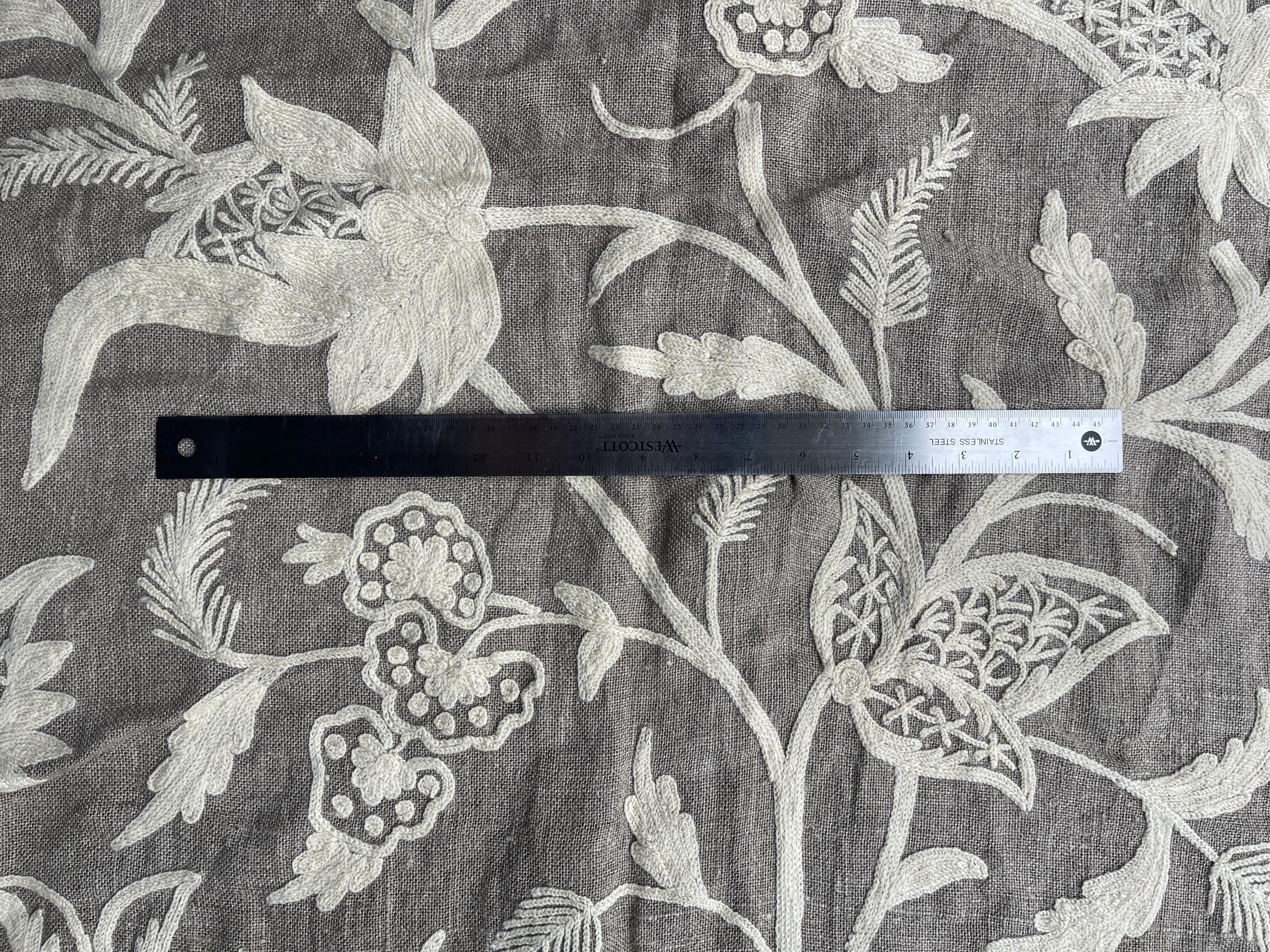 Crewel Embroidery Fabric-Kashmir Crewel-White on Linen-Myth 766