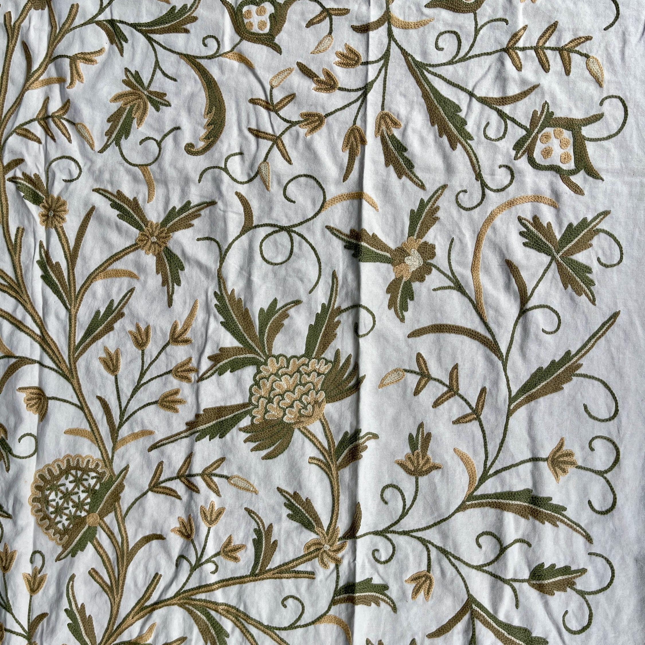 Crewel Embroidery Fabric-Kashmir Crewel on White-Myth D/7 Tune
