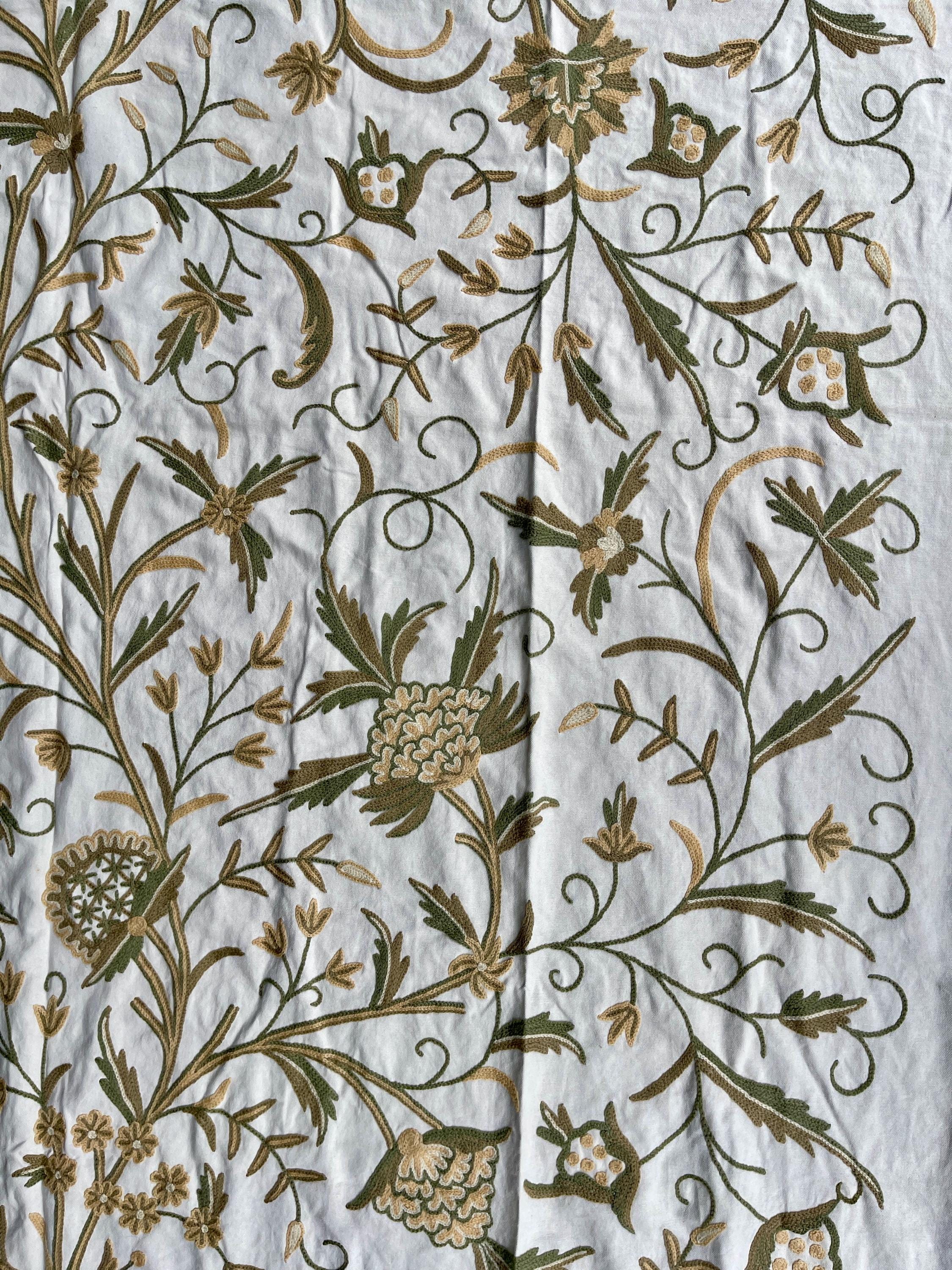 Crewel Embroidery Fabric-Kashmir Crewel on White-Myth D/7 Tune