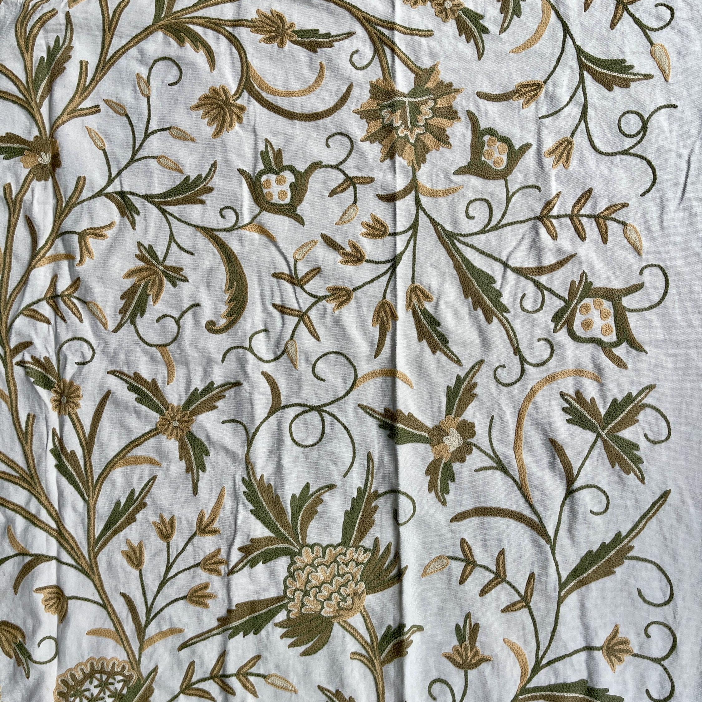 Crewel Embroidery Fabric-Kashmir Crewel on White-Myth D/7 Tune