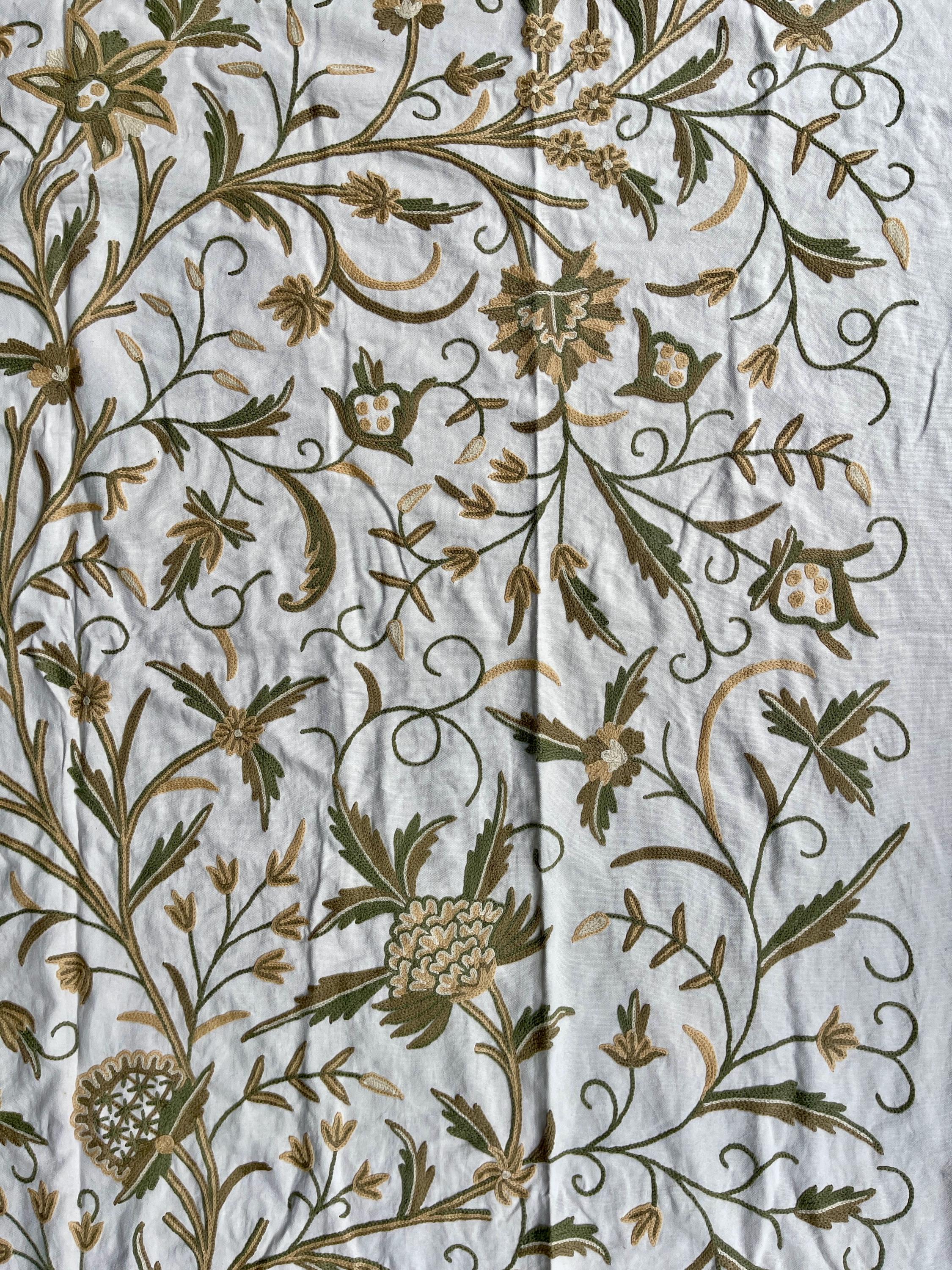 Crewel Embroidery Fabric-Kashmir Crewel on White-Myth D/7 Tune