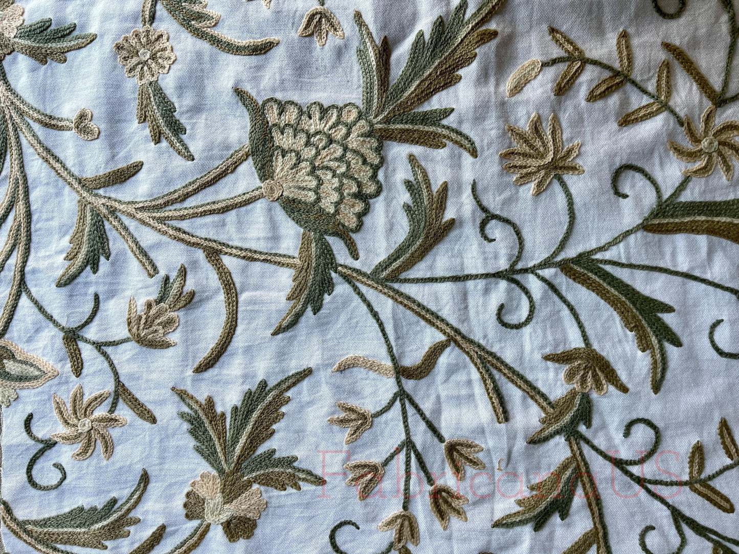 Crewel Embroidery Fabric-Kashmir Crewel on White-Myth D/7 Tune