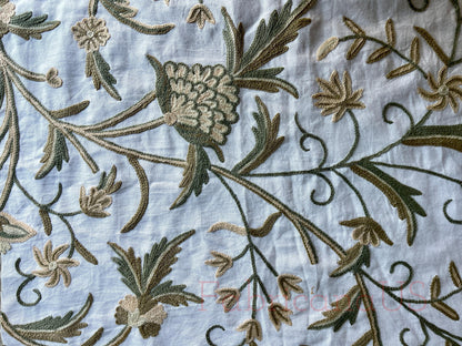 Crewel Embroidery Fabric-Kashmir Crewel on White-Myth D/7 Tune