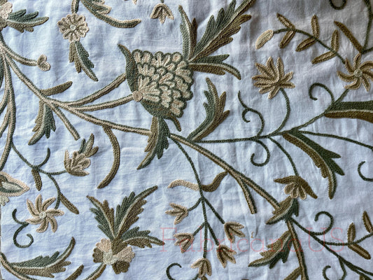 Crewel Embroidery Fabric-Kashmir Crewel on White-Myth D/7 Tune