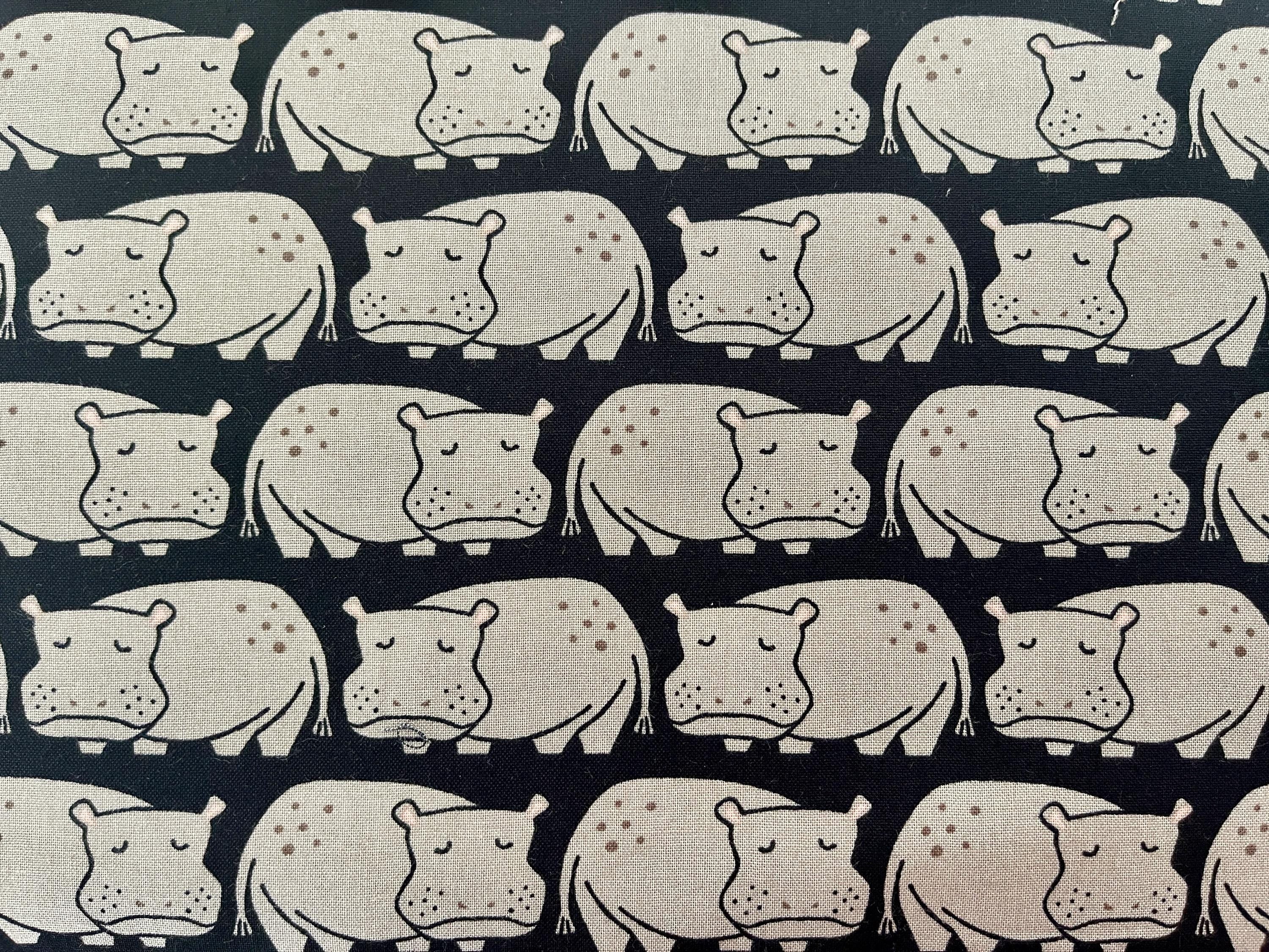 Rising Sun - Weary Hippo - Black Fabric - Loes Van Oosten - LV901-BK4